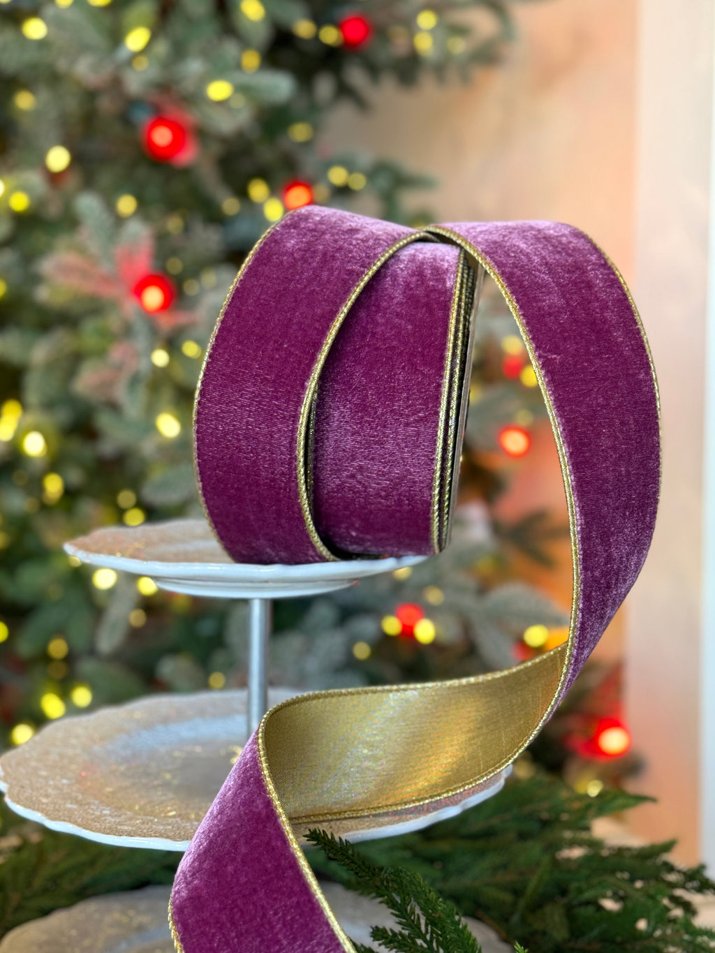 2.5" wide, lush velvet metallic gold back, boysenberry