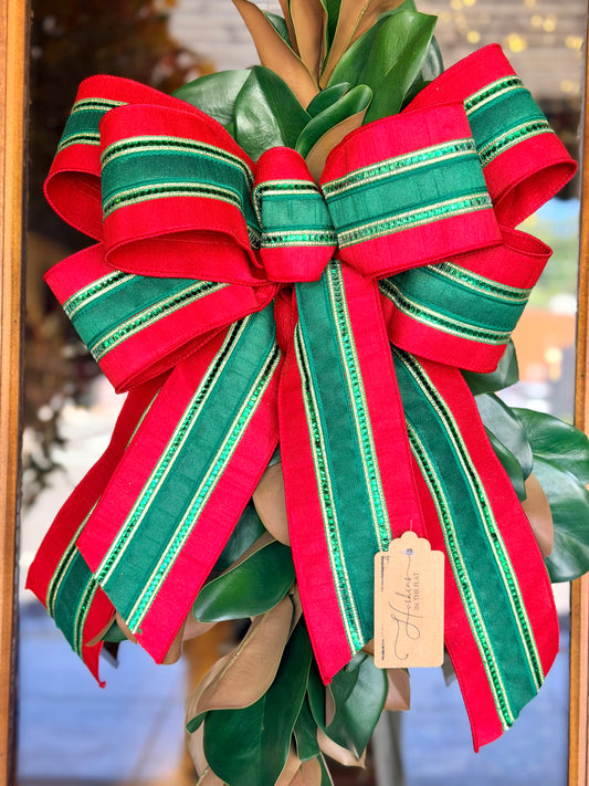 Green Red & Gold Holiday Bow