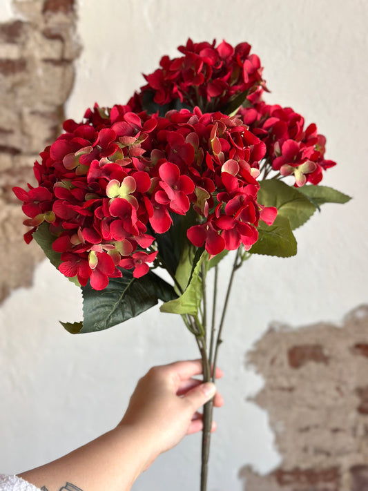 17.5" Red & Green Hydrangea Stem