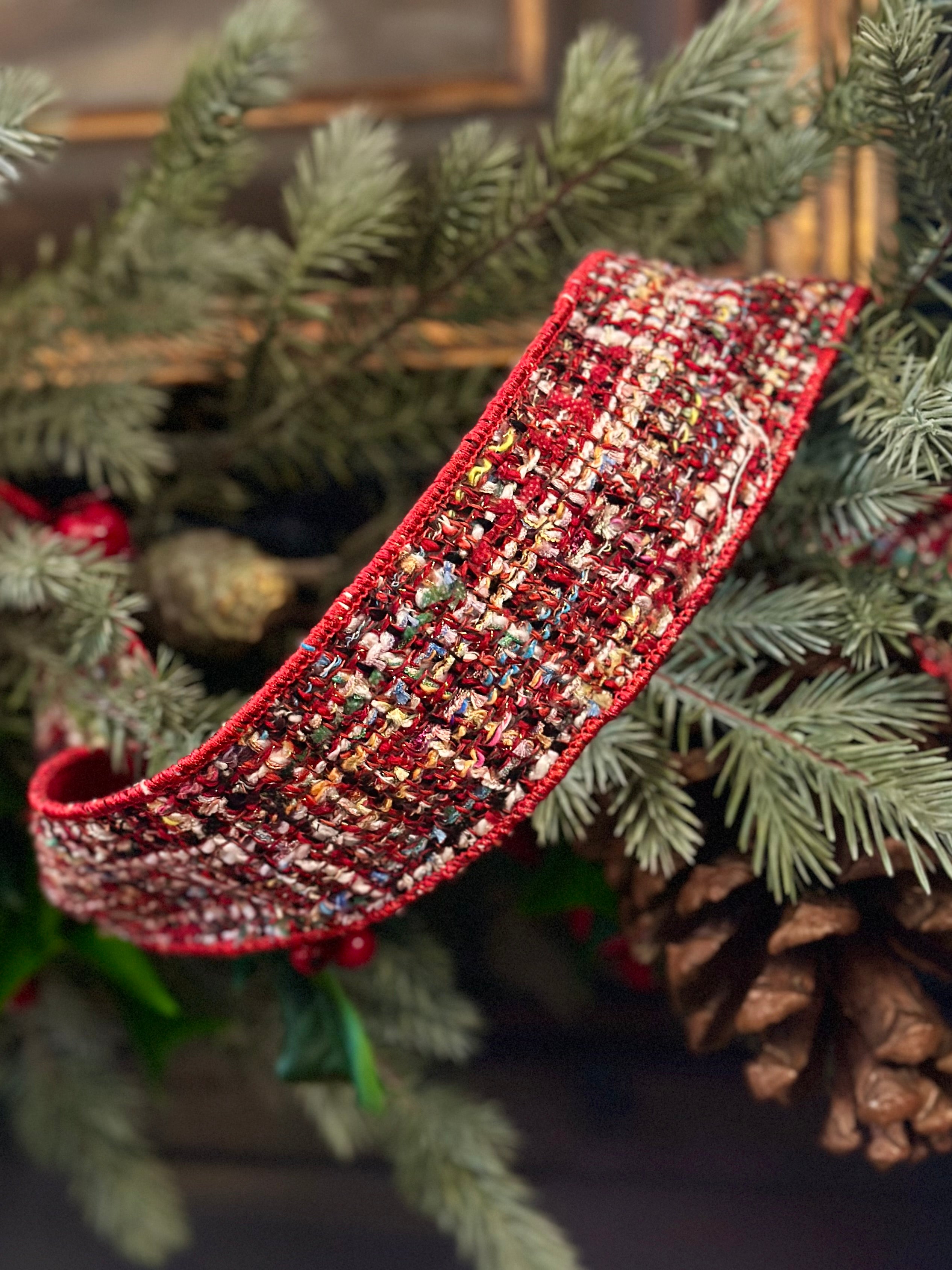 2.5” Cherry Elf Tweed Ribbon Banner (2 Yards)