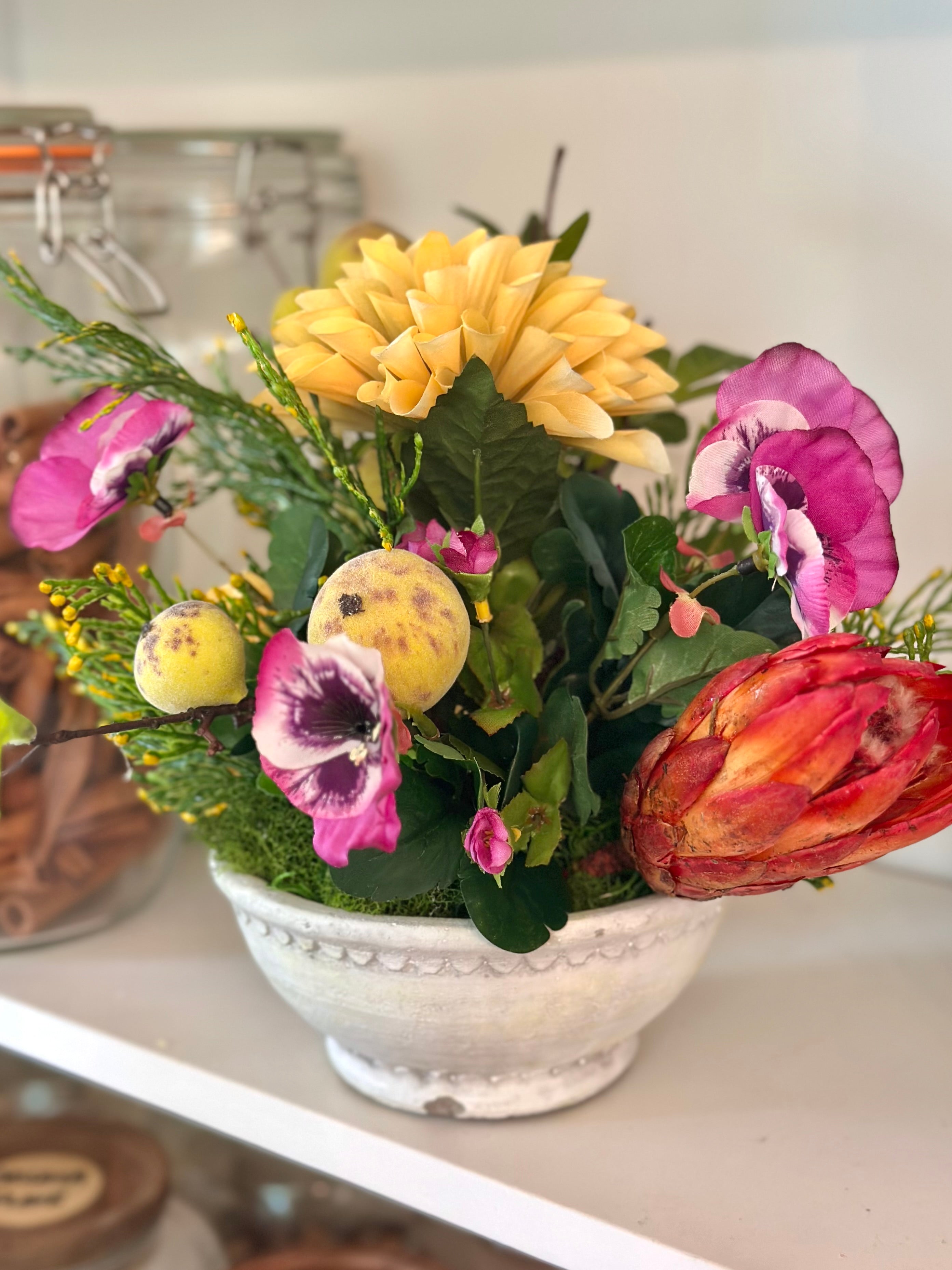 Dahlia, Repen, and Pear Arrangement