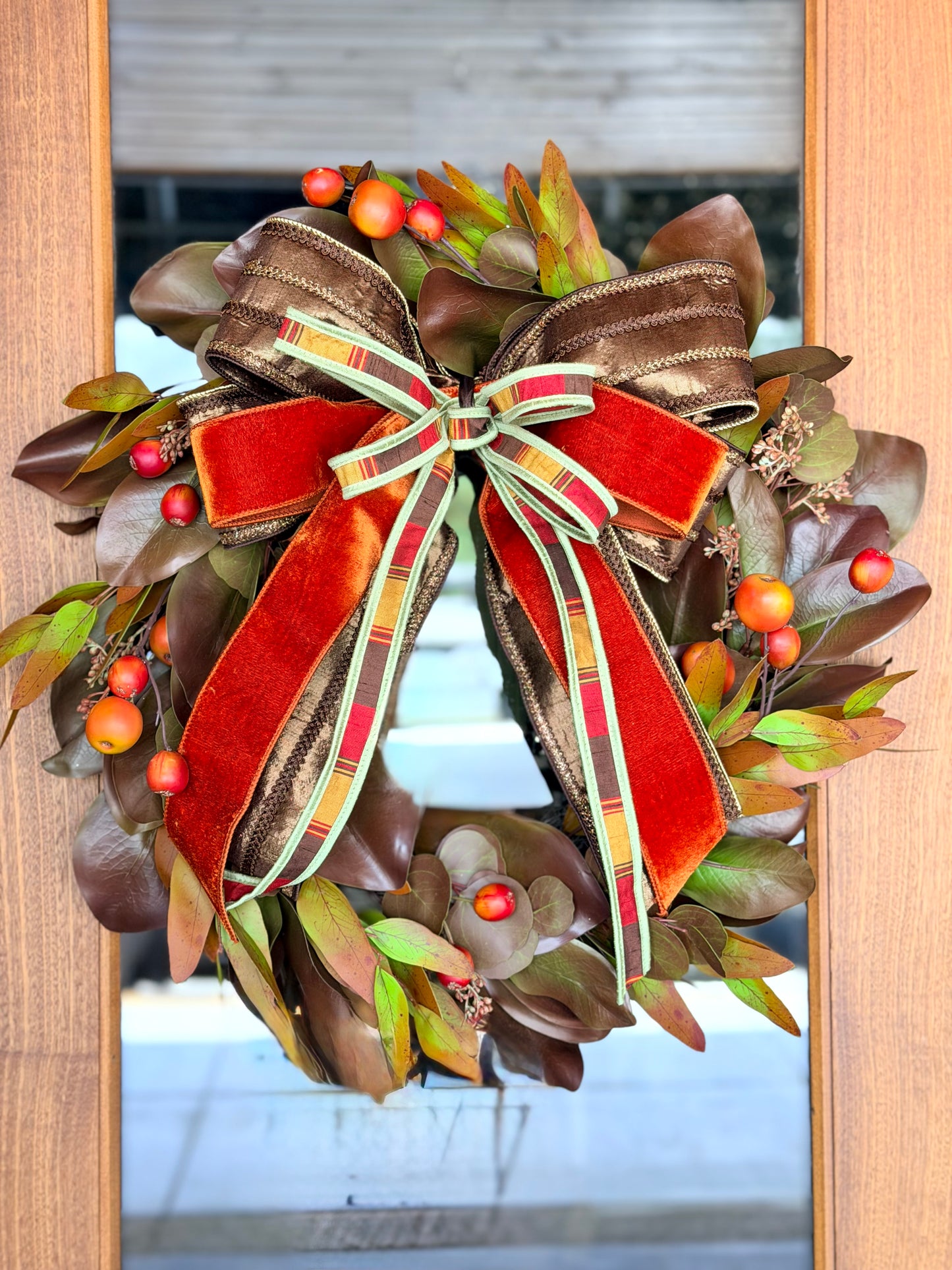 Fall Magnolia & Crabapple with Bow