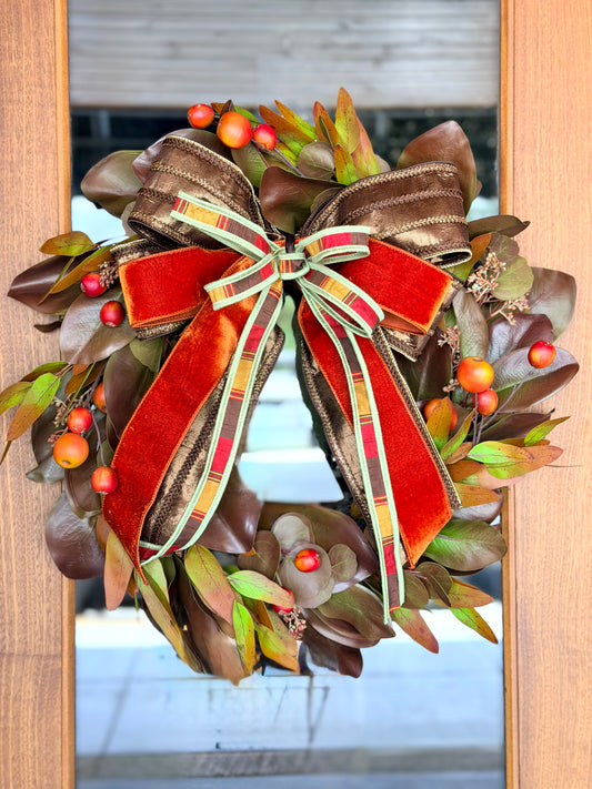Fall Magnolia & Crabapple with Bow