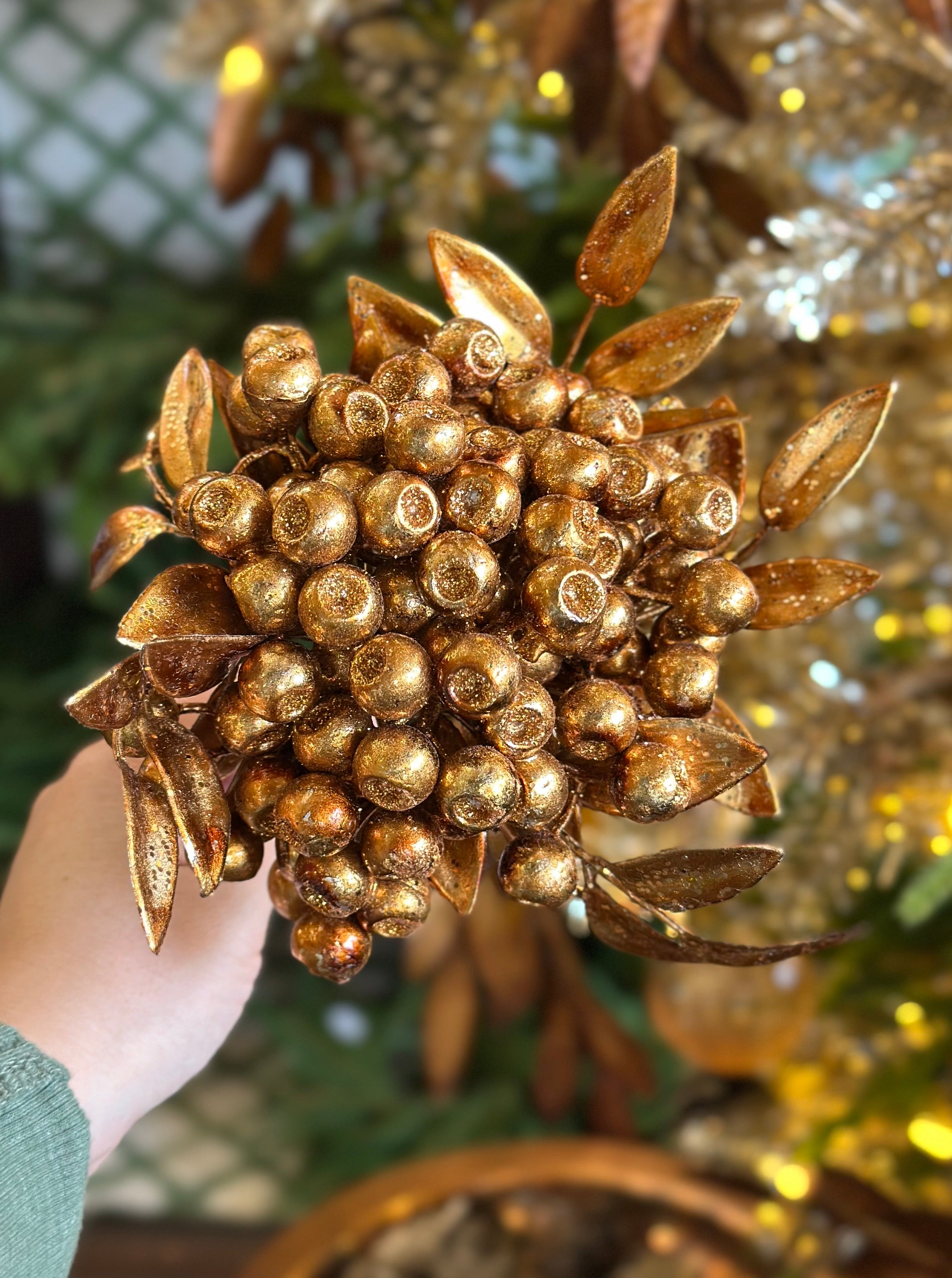 12" METALLIC GLITTER BERRY CLUSTER STEM