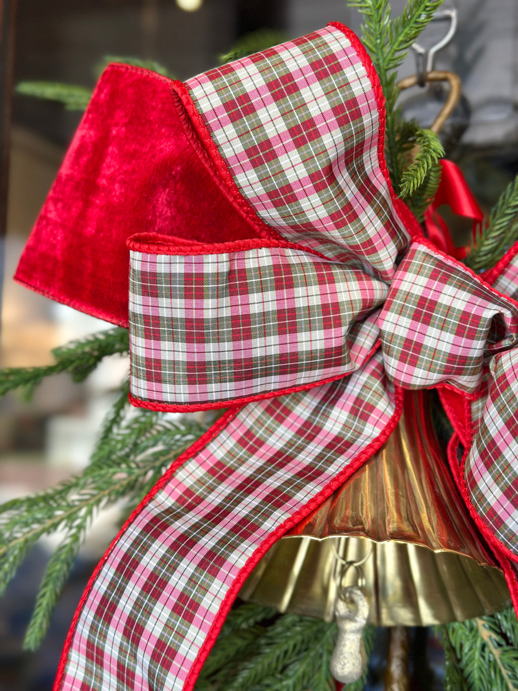 Vintage Red Plaid with Bell Swag