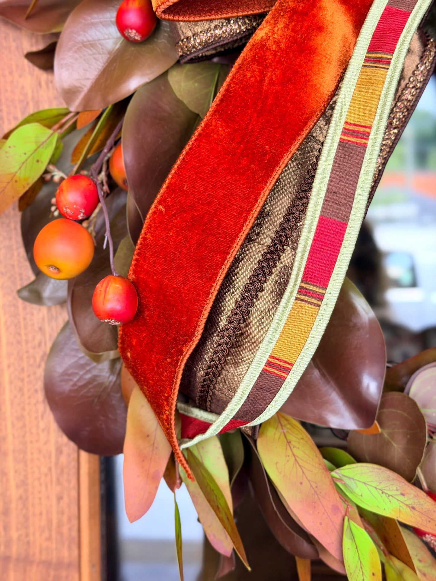Fall Magnolia & Crabapple with Bow