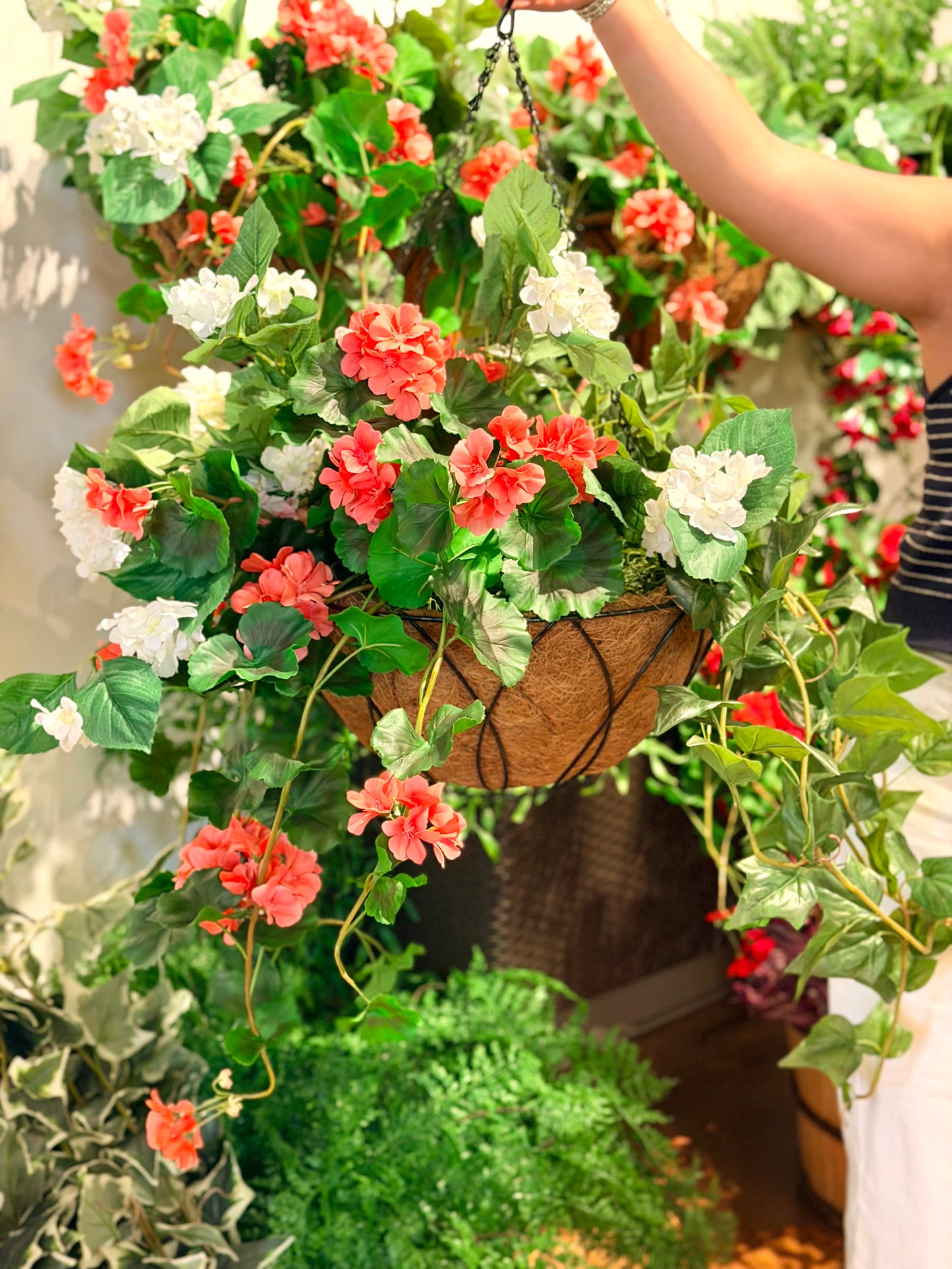 UV-Protected Geranium & Hydrangea Hanging Basket