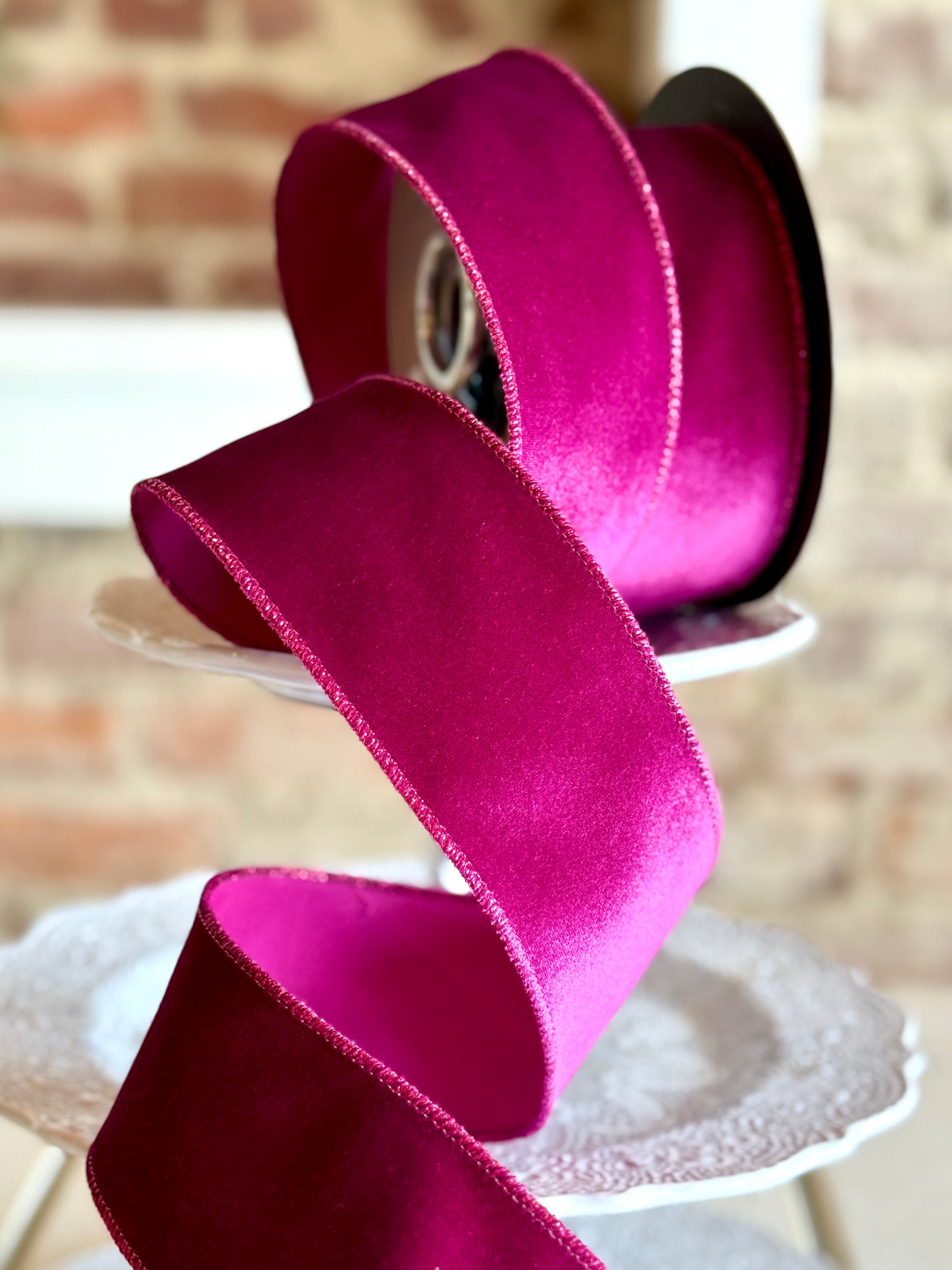 2.5" velvet matching satin back, fuchsia