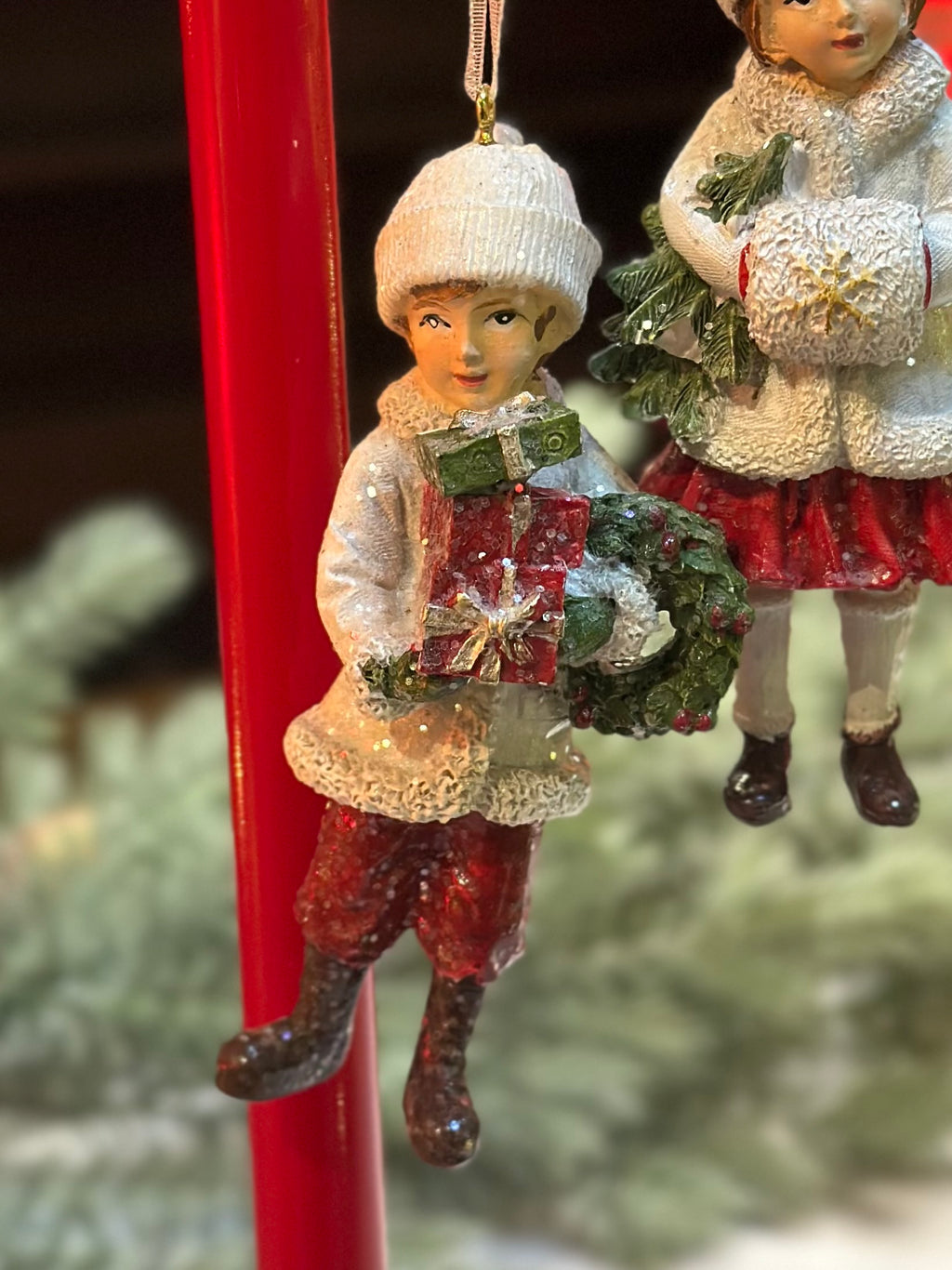 4.3" Vintage Child Ornament Holding Gift (2 OPTIONS)