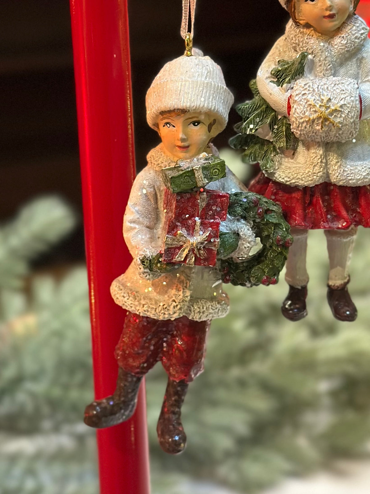 4.3" Vintage Child Ornament Holding Gift (2 OPTIONS)