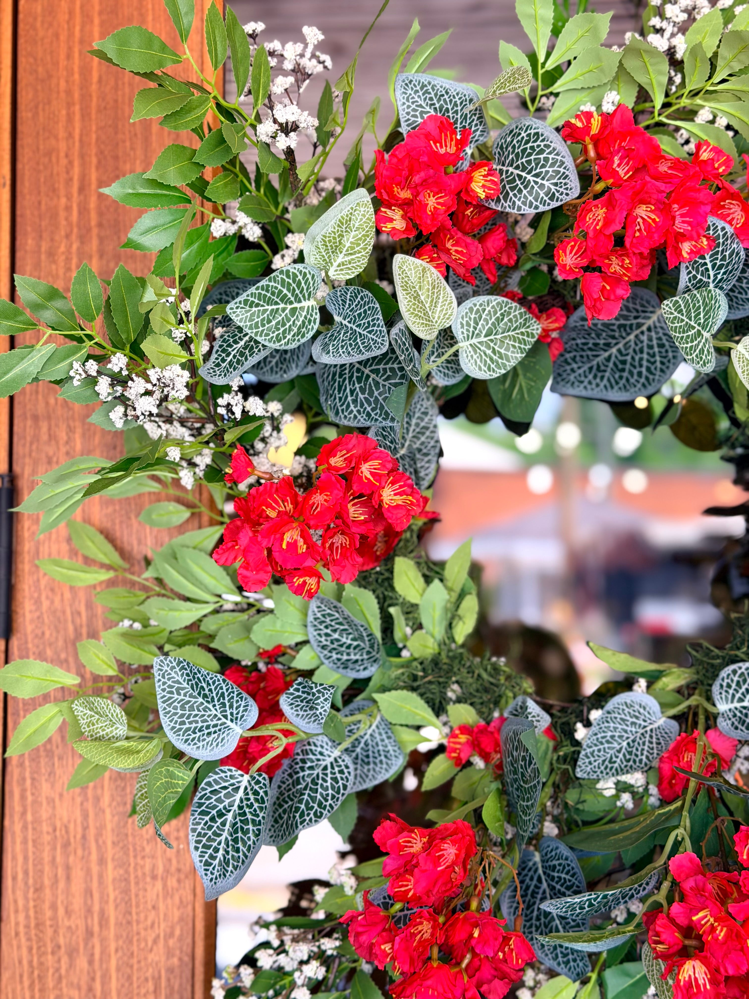 Red Blooms & Fittonia Bush Wreath
