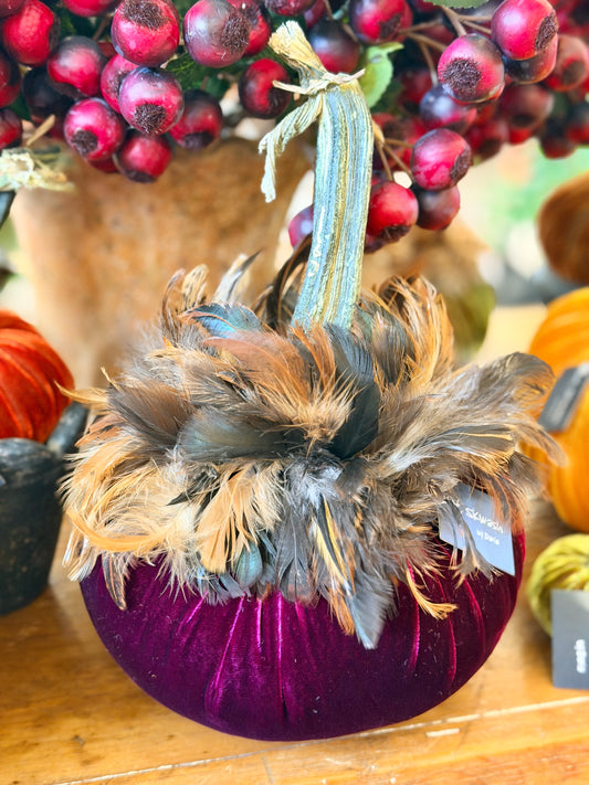 7" Plum Velvet Pumpkin with Chinchilla Collar