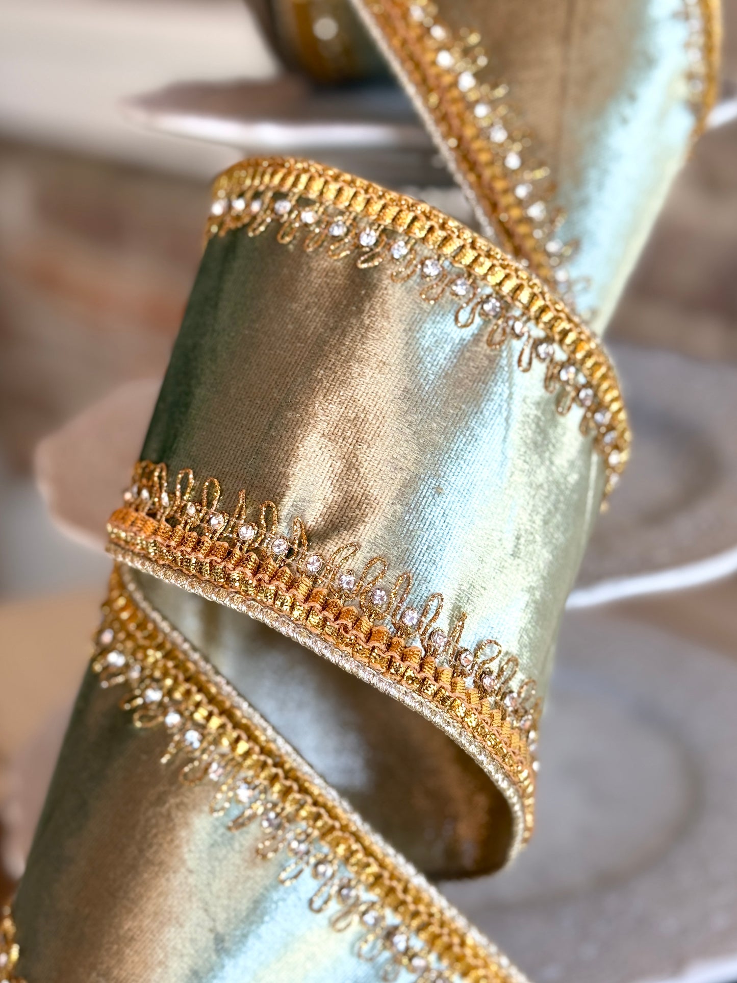 4” Celadon Tiffany Velvet Ribbon