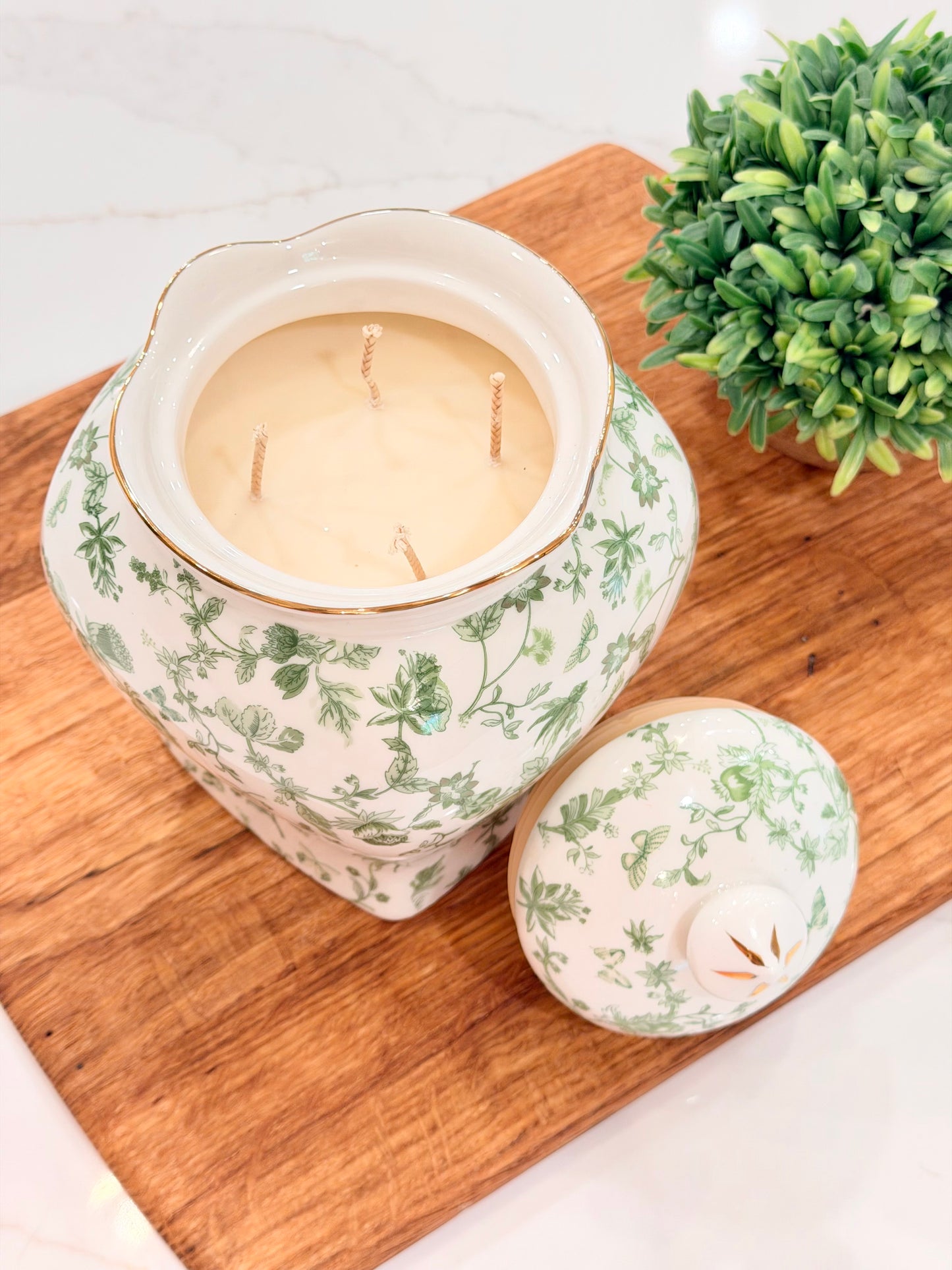 7.5” Green Garden Fine Porcelain Candle, Mango & Coconut Milk