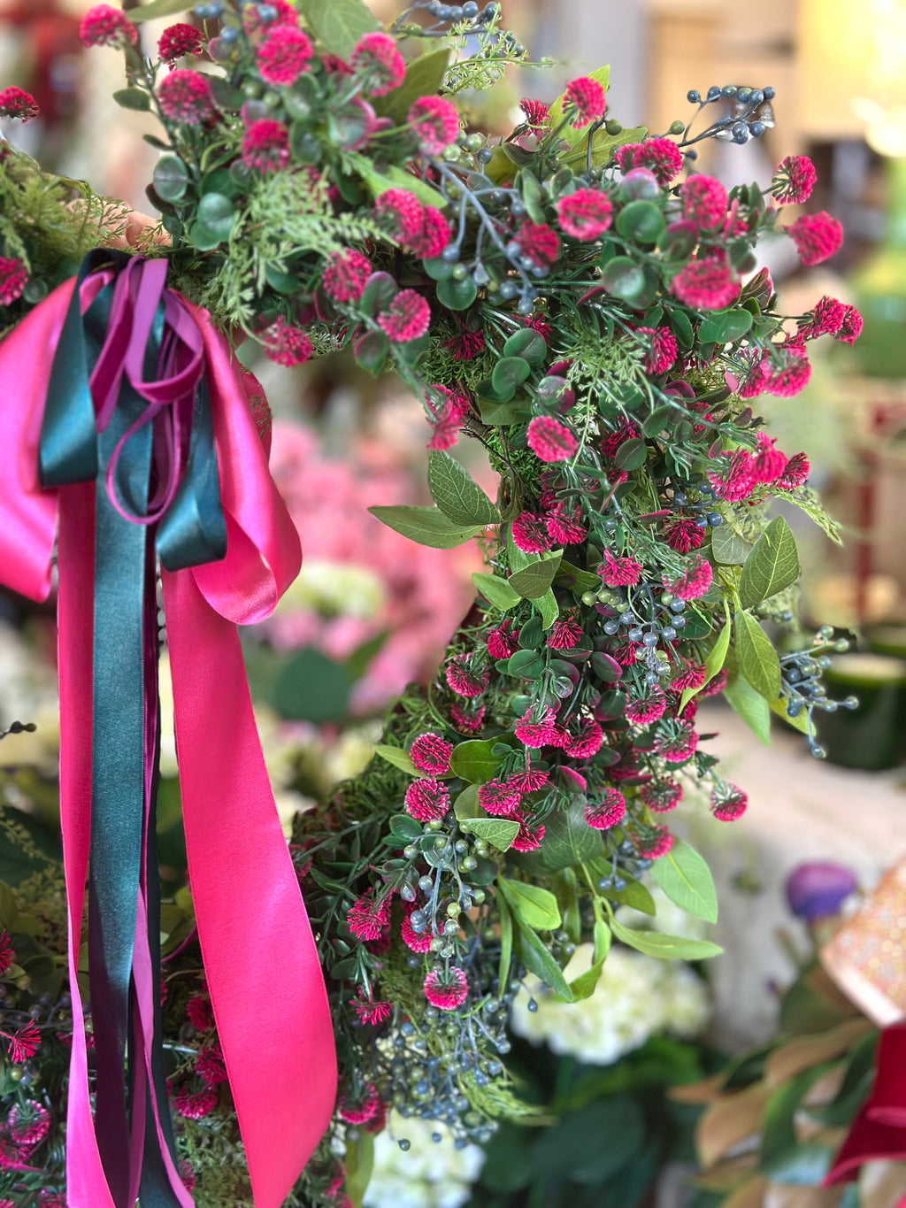 Mini Fuchsia Pom Heart Wreath