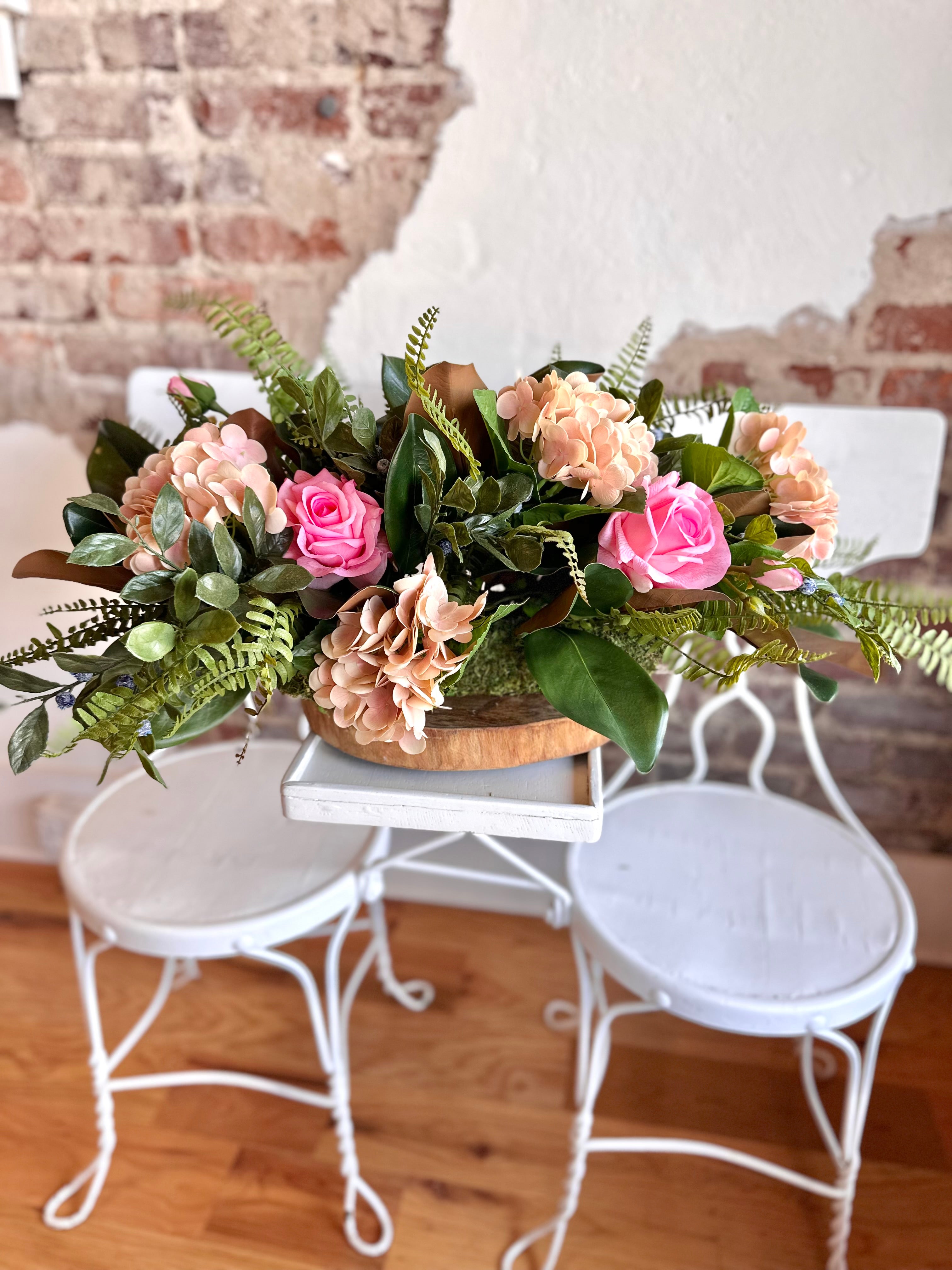 Blush Hydrangea Rose & Berries Centerpiece