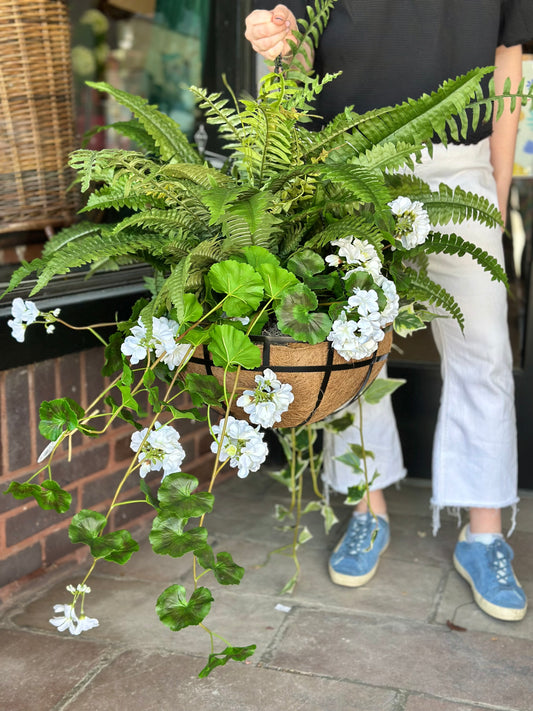 White Geranium Hanging Basket