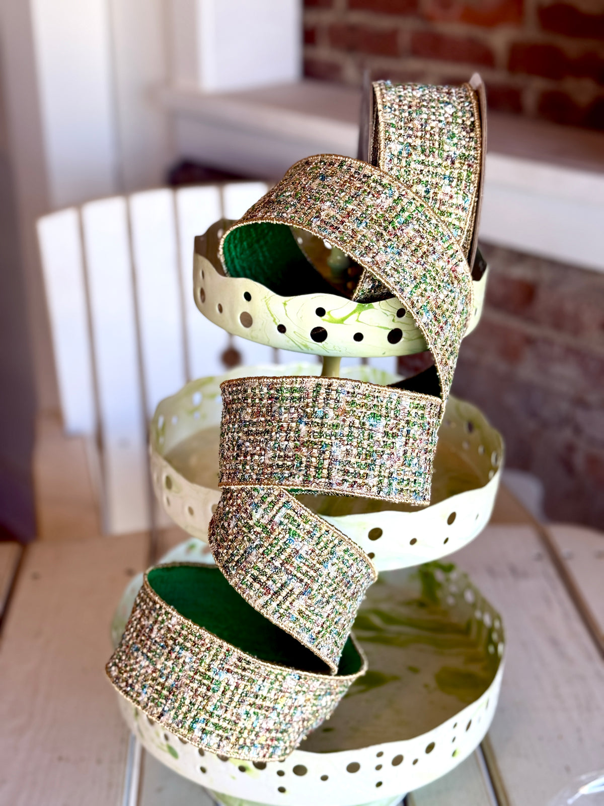 2.5” Tinsel Tweed - Green, SOLD BY THE YARD