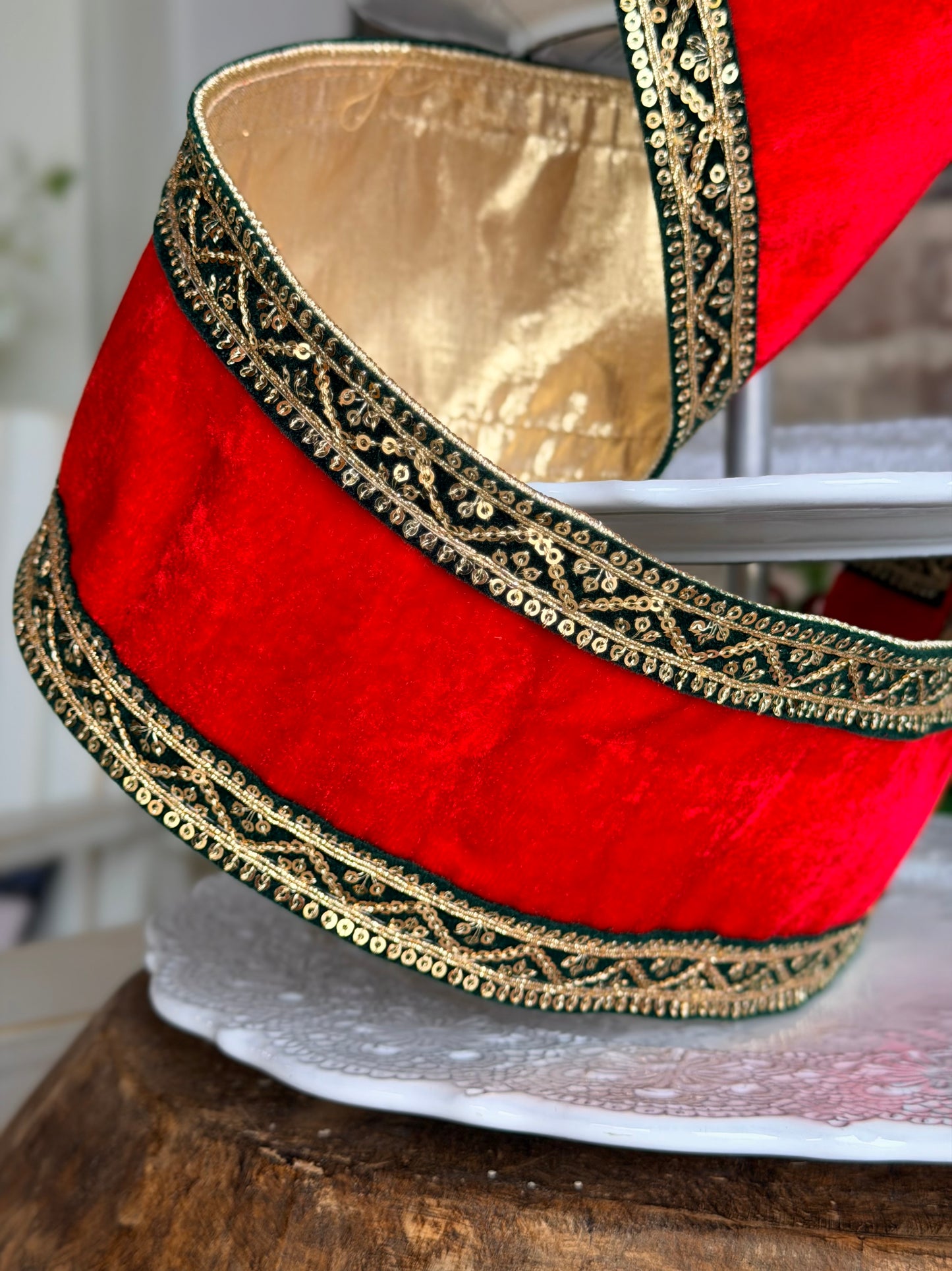 4" SEQUIN TRIM VELVET RIBBON - SOLD BY THE YARD