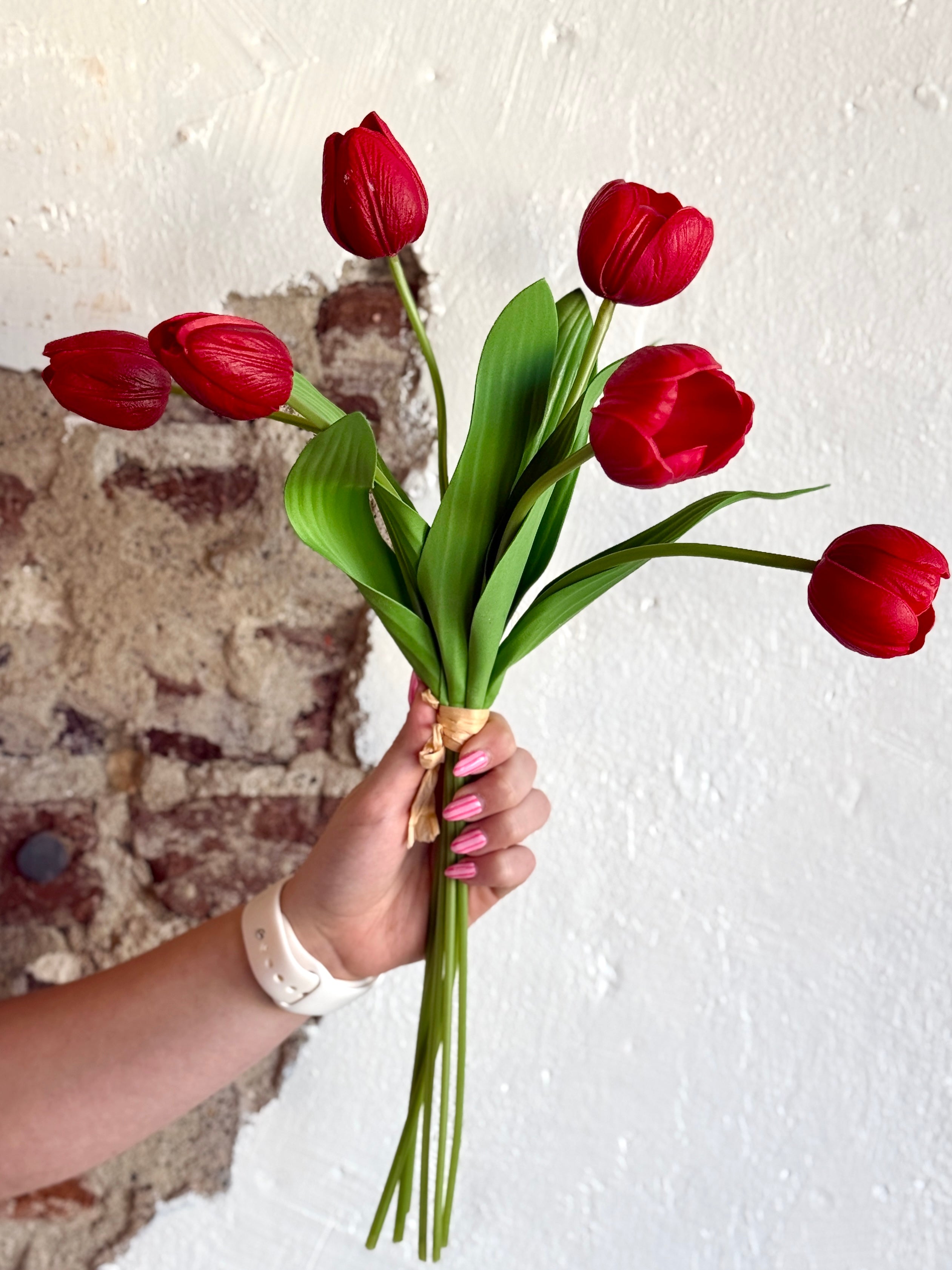 NATURAL-TOUCH SMALL TULIP BUNDLE X6, 18", 1.25"-2" BLOOMS, EVA FOAM, RED