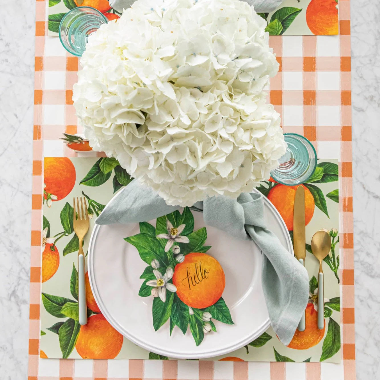 Hester & Cook “Orange Painted Check" Table Runner