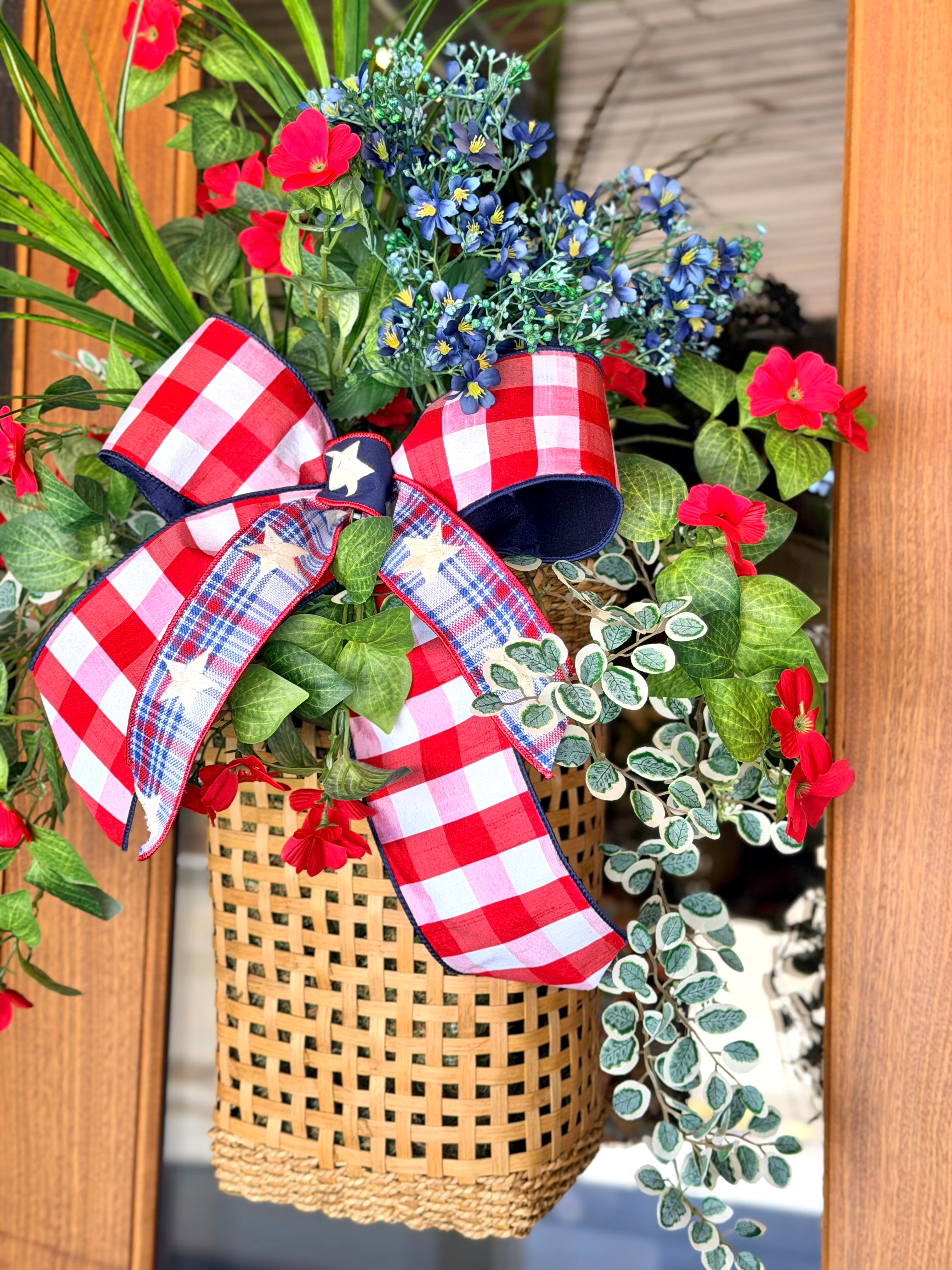 Stars & Red Check Hanging Basket