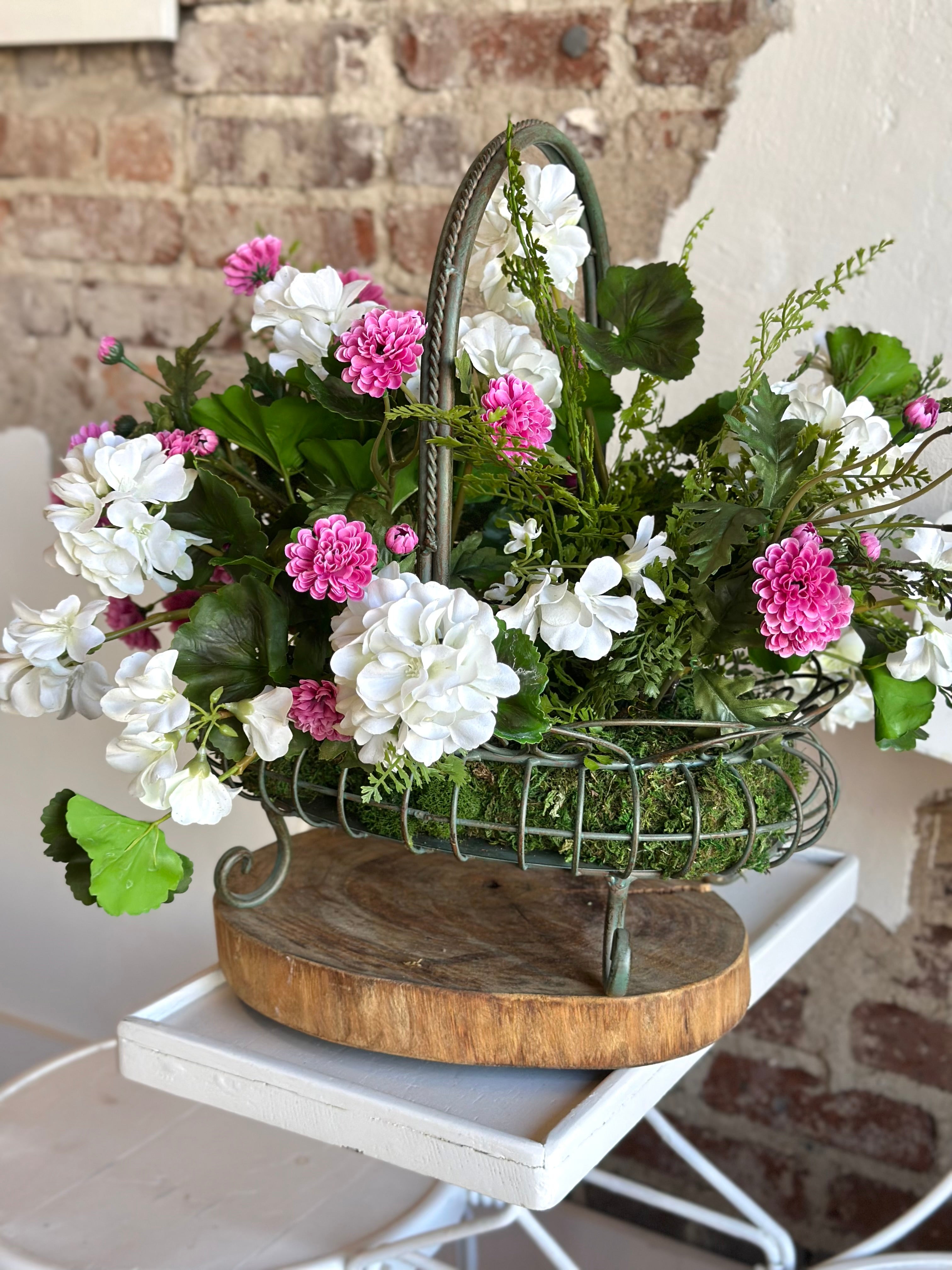 Pink & White Floral Garden Basket