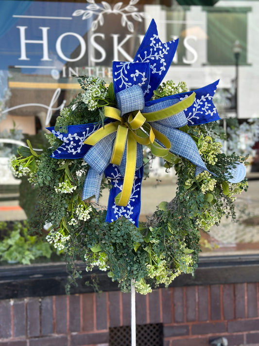 Mixed Green Wreath with Bow