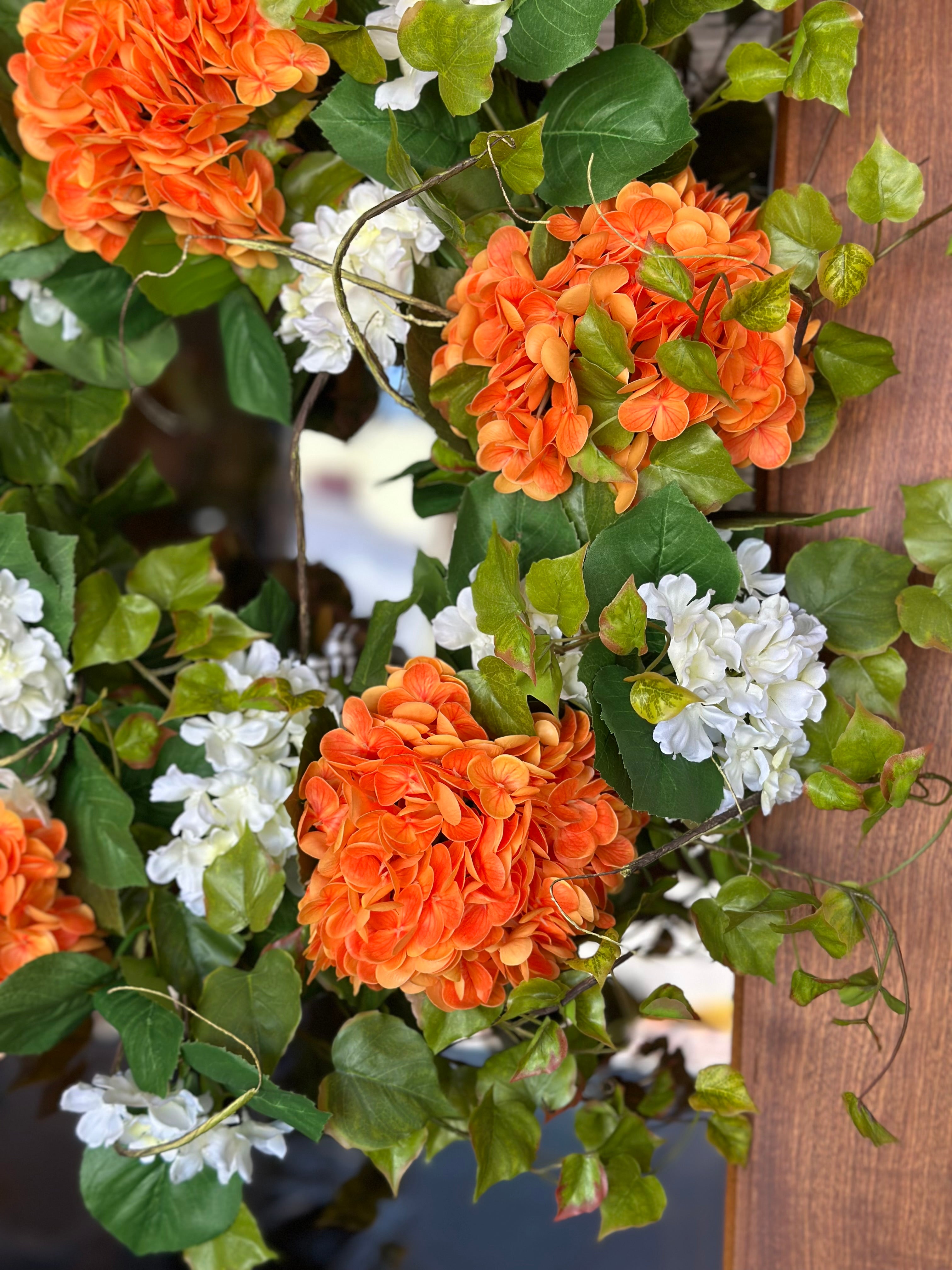 Orange & White Hydrangea Wreath