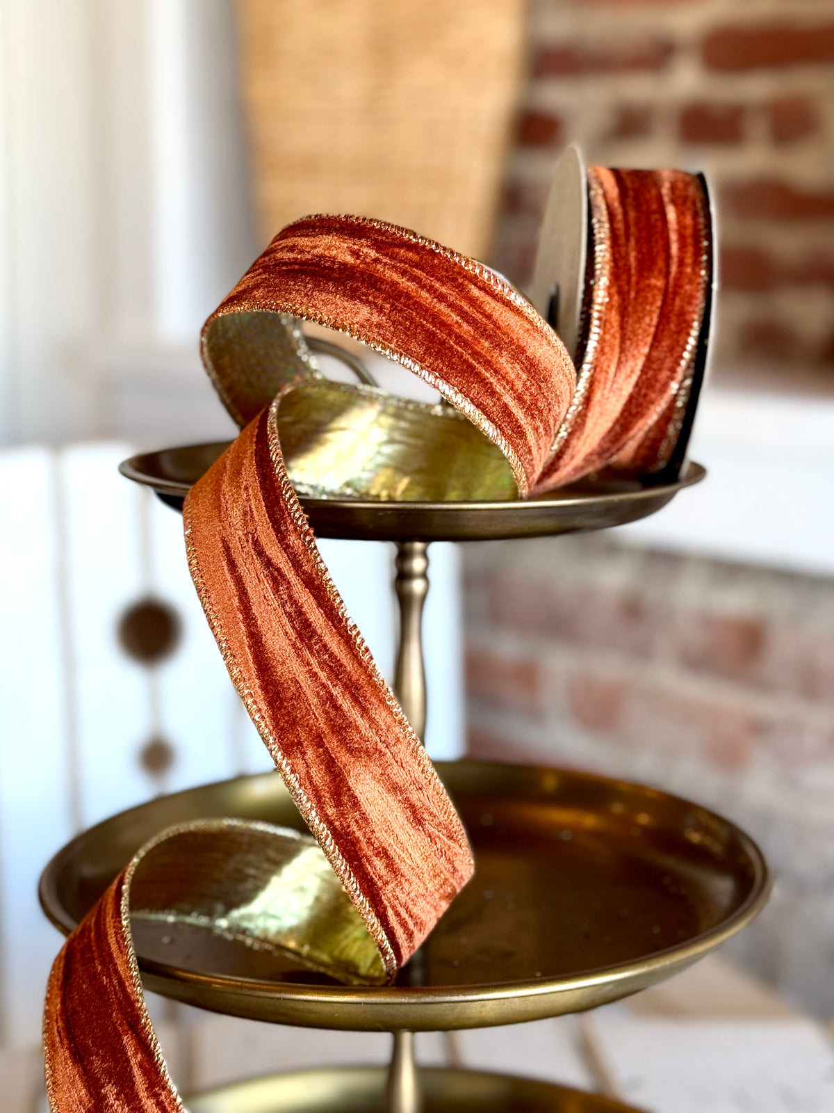 1.5" wide, marble velvet gold lame back, rust - SOLD BY THE YARD