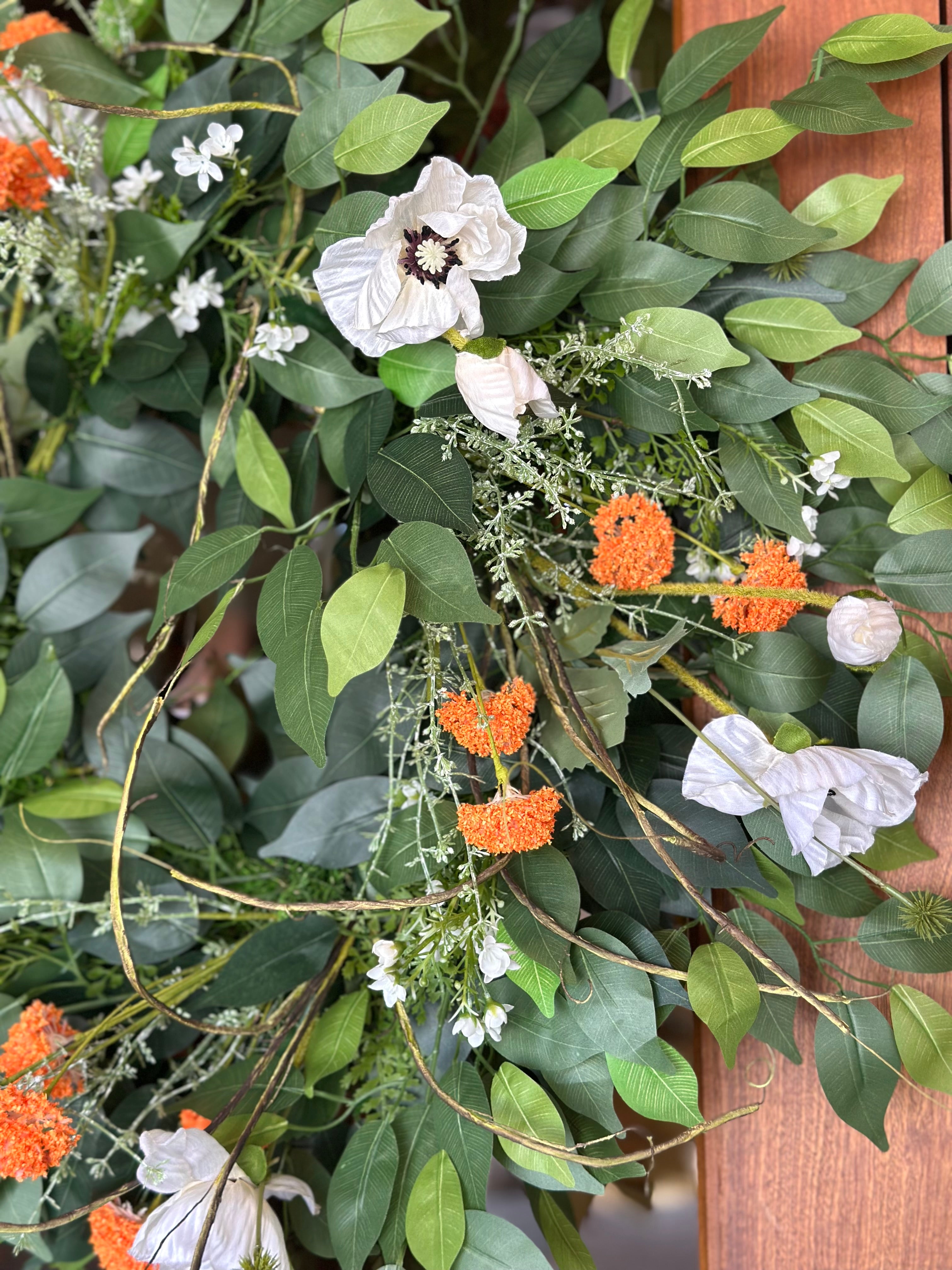 Orange Puffs and Poppies Wreath