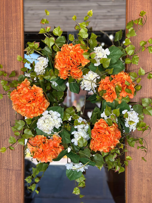 Orange & White Hydrangea Wreath