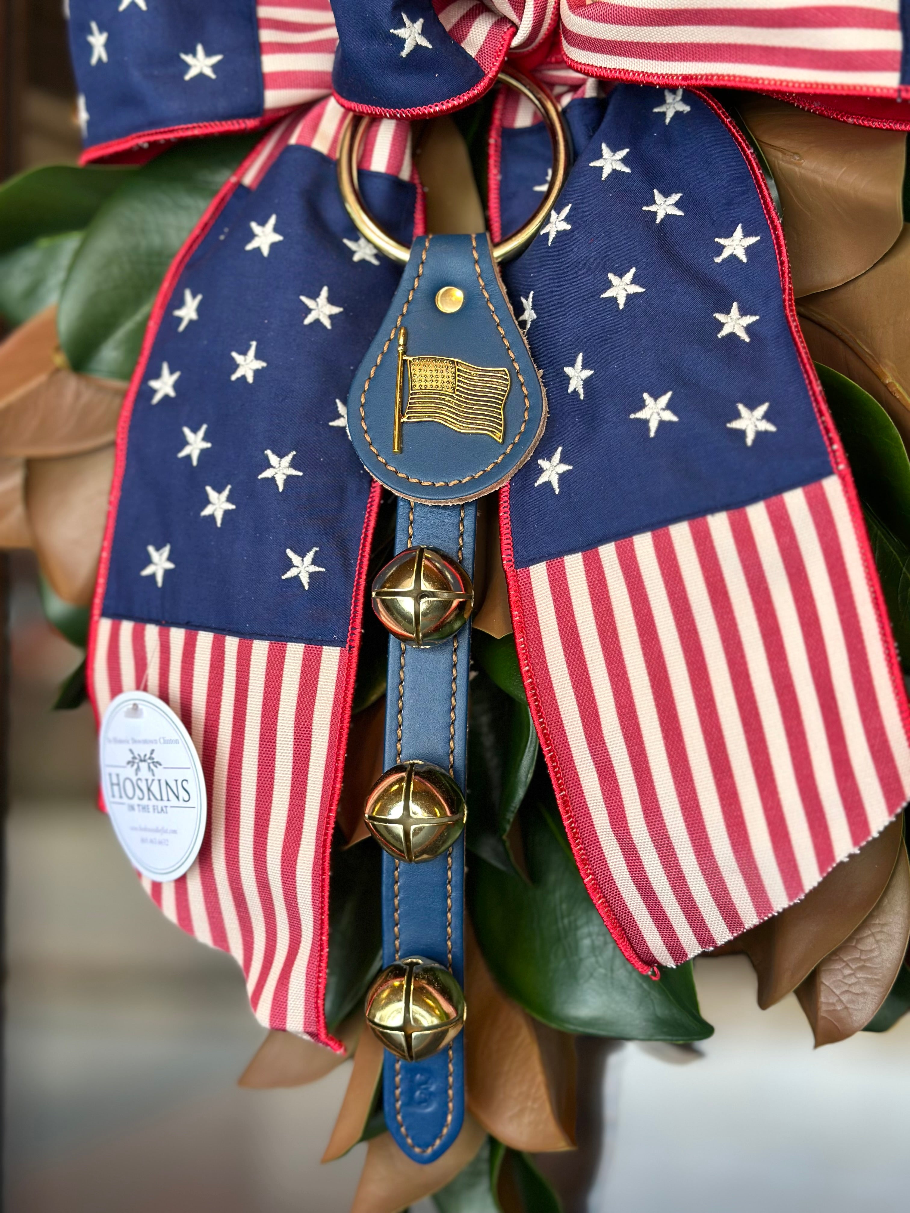 Stars & Stripes with Brass Bells Mini Magnolia Swag- Blue