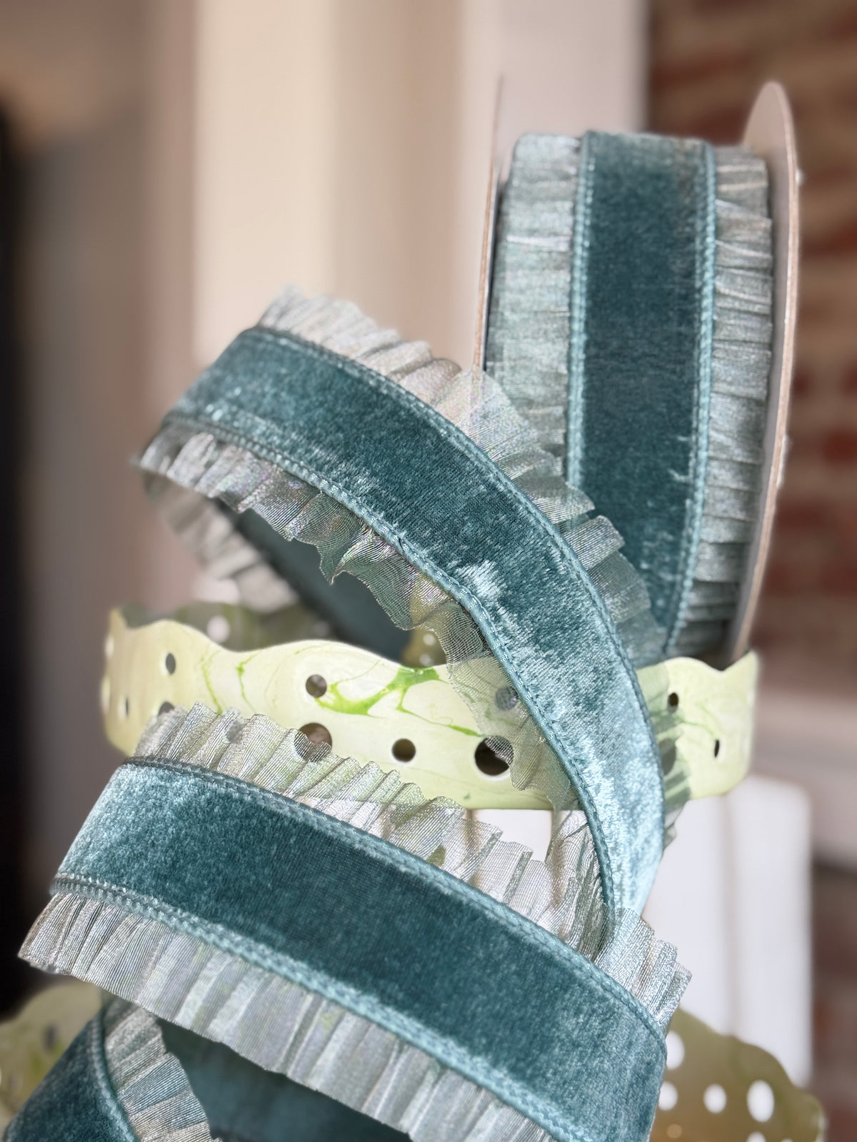 3” Sheer Ruffle - Celadon, SOLD BY THE YARD