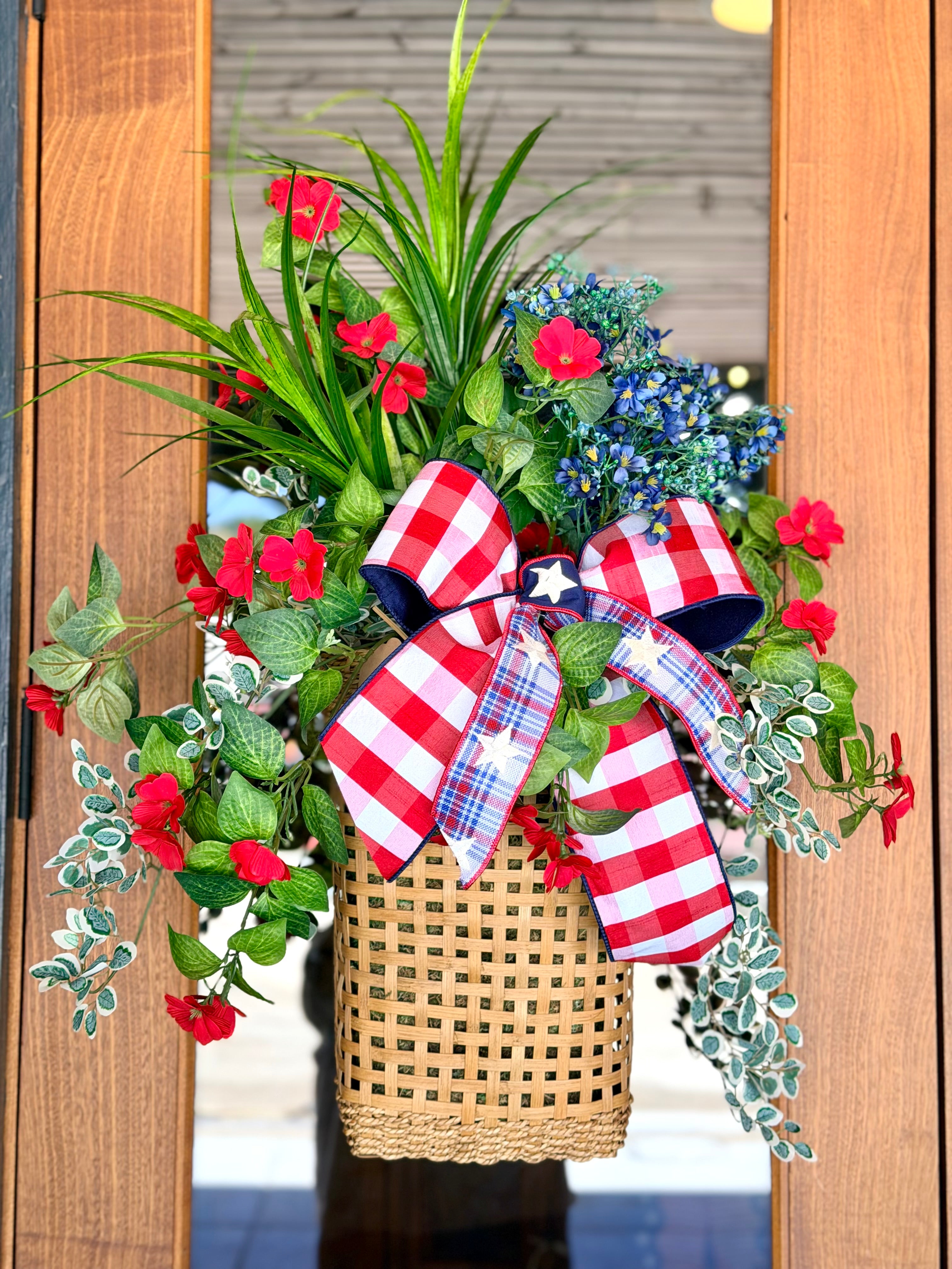 Stars & Red Check Hanging Basket