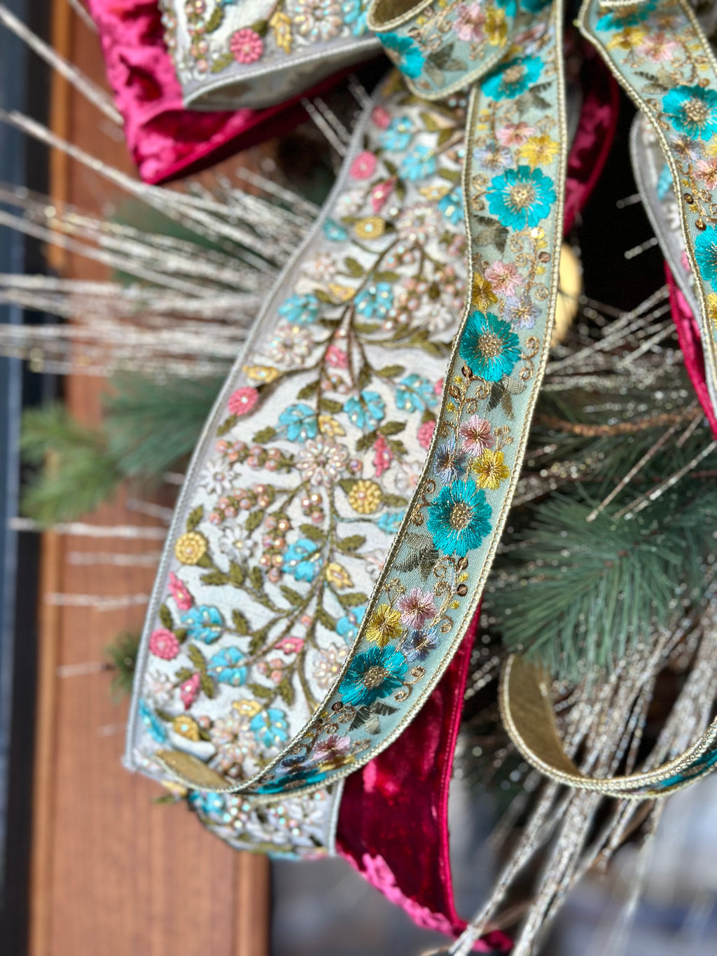 Floral Jewel Glitter Pine Wreath