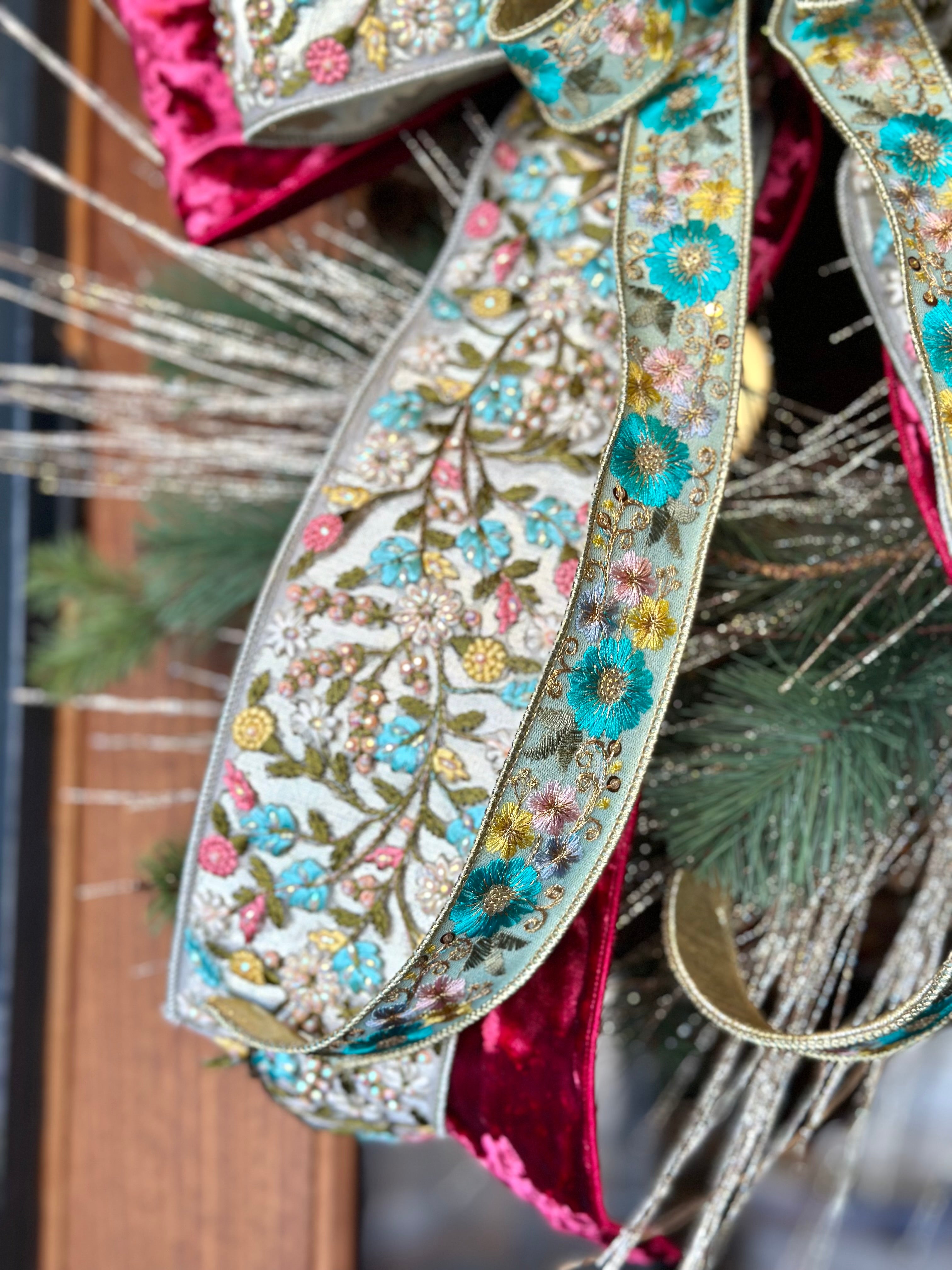 Floral Jewel Glitter Pine Wreath