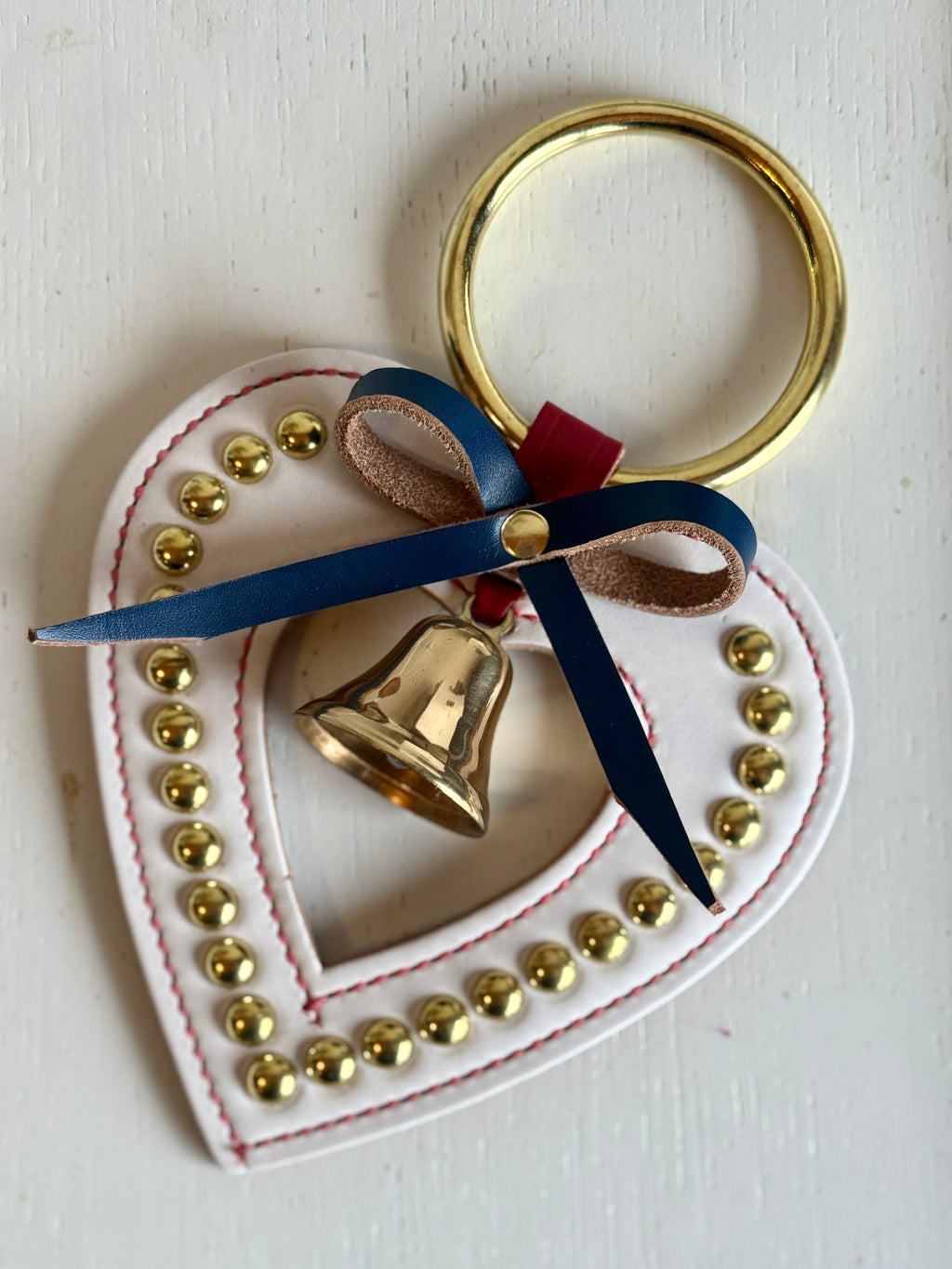 Belsnickel Bells - Open Heart - Studded with Bow, Solid Brass Bow, Lg Ring Top