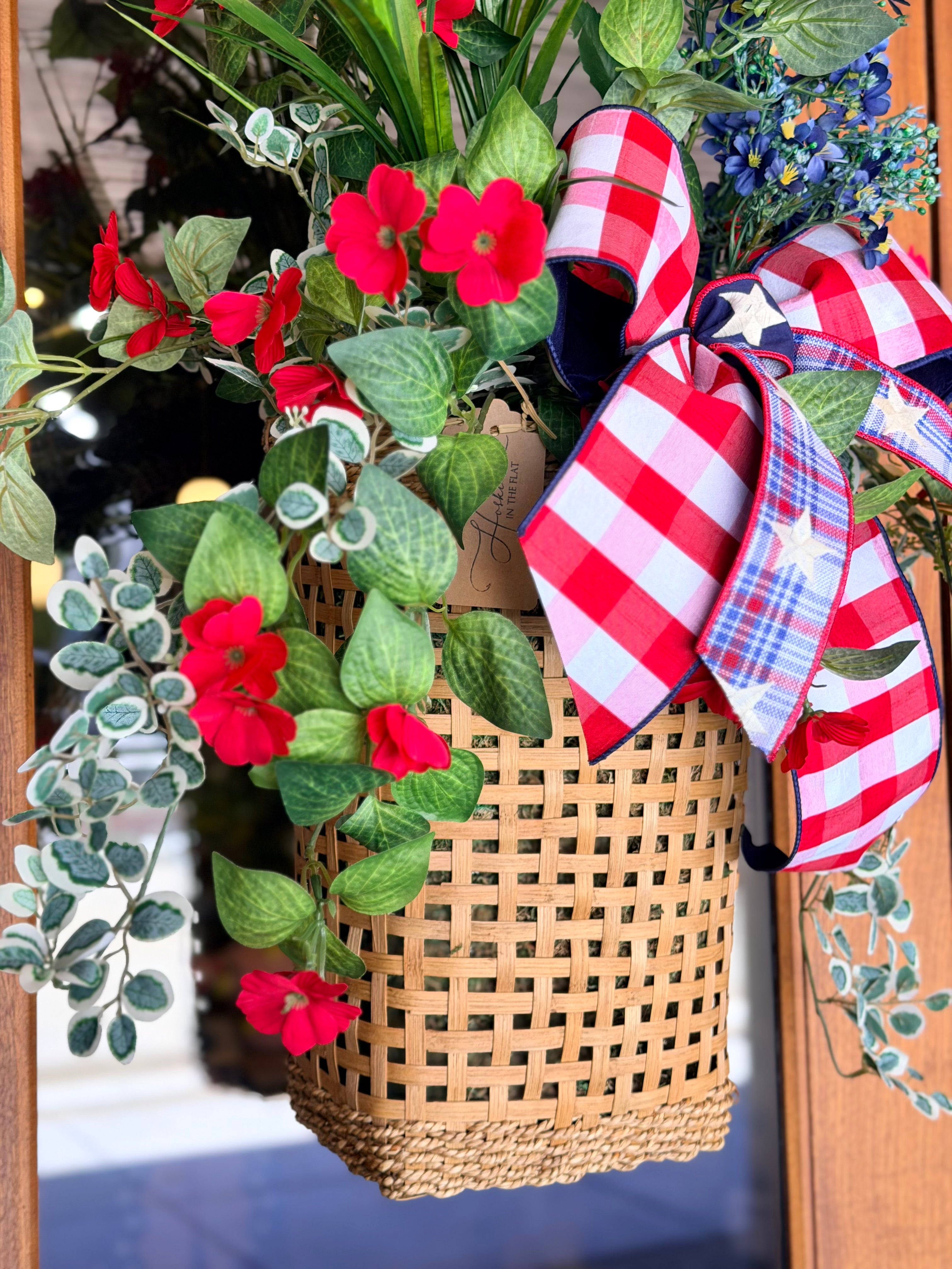 Stars & Red Check Hanging Basket