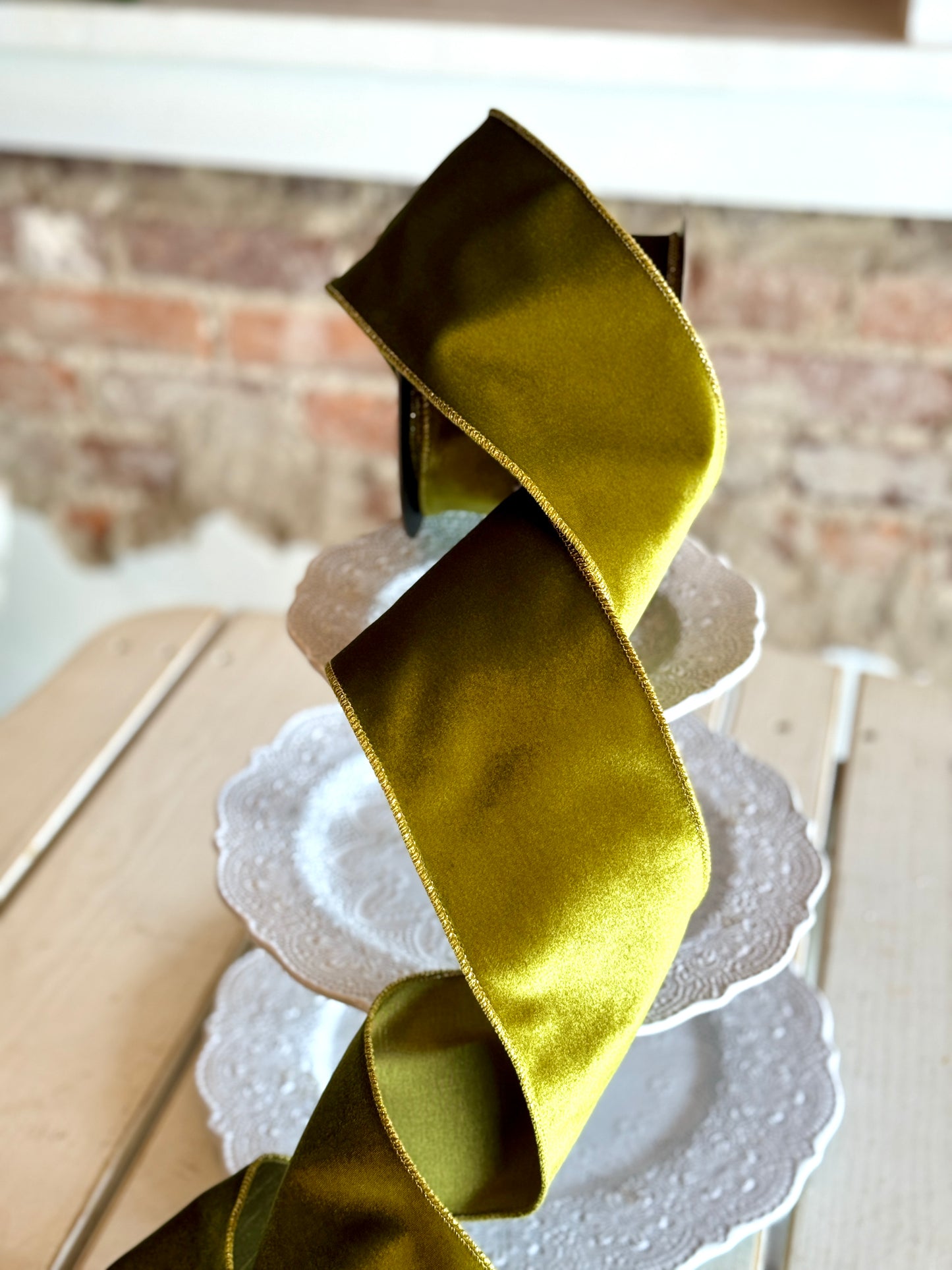 4" velvet matching satin back, olive