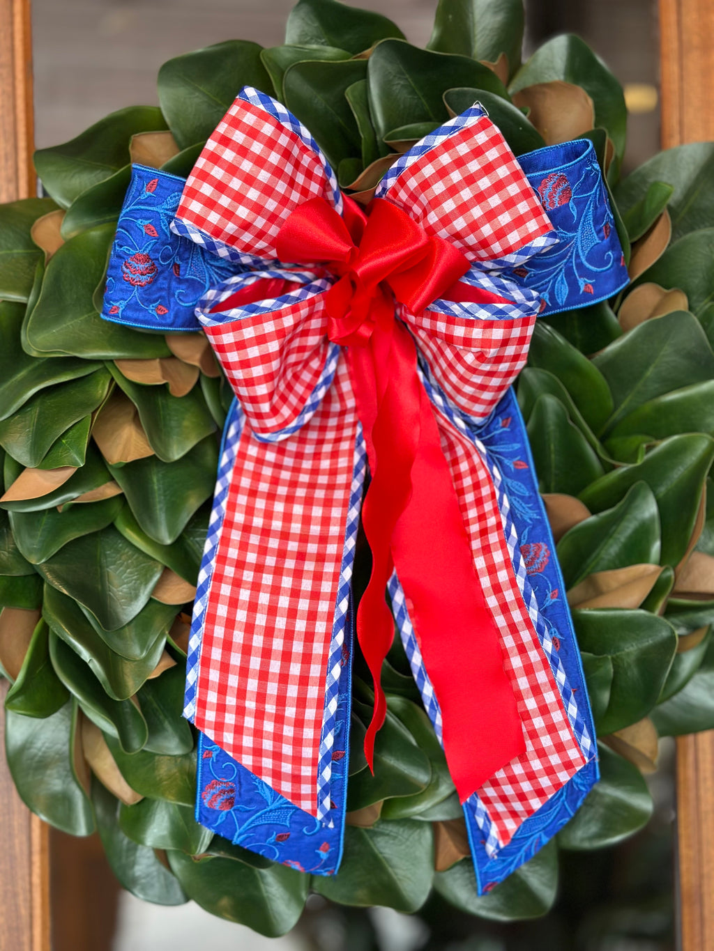 Red Gingham, Red White & Blue Bow