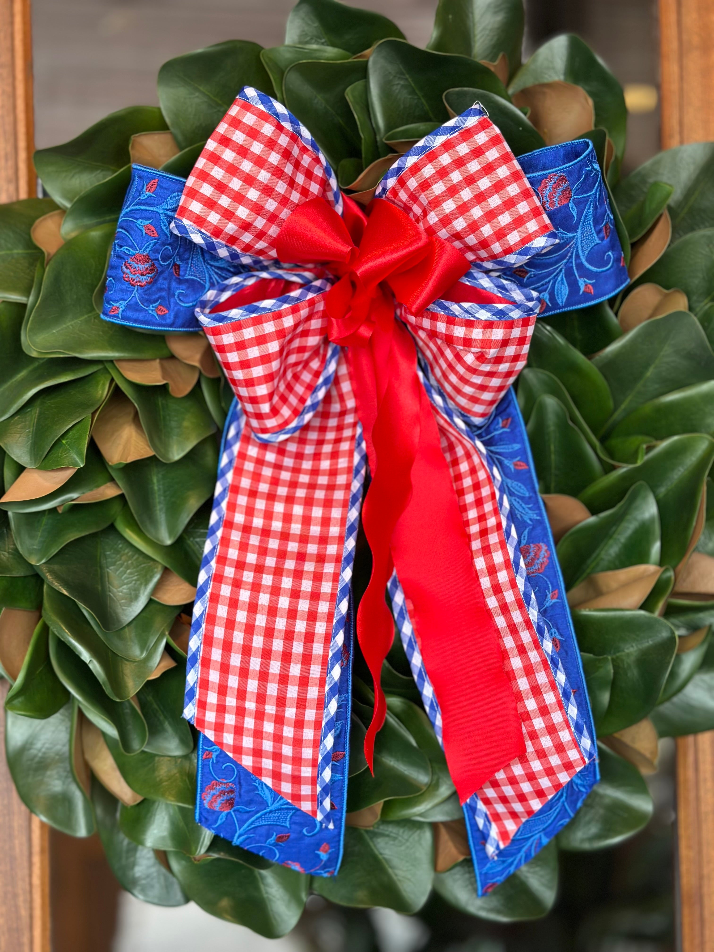 Red Gingham, Red White & Blue Bow