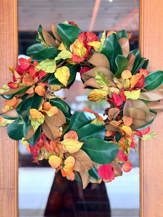 Fall Leaves & Magnolia Wreath