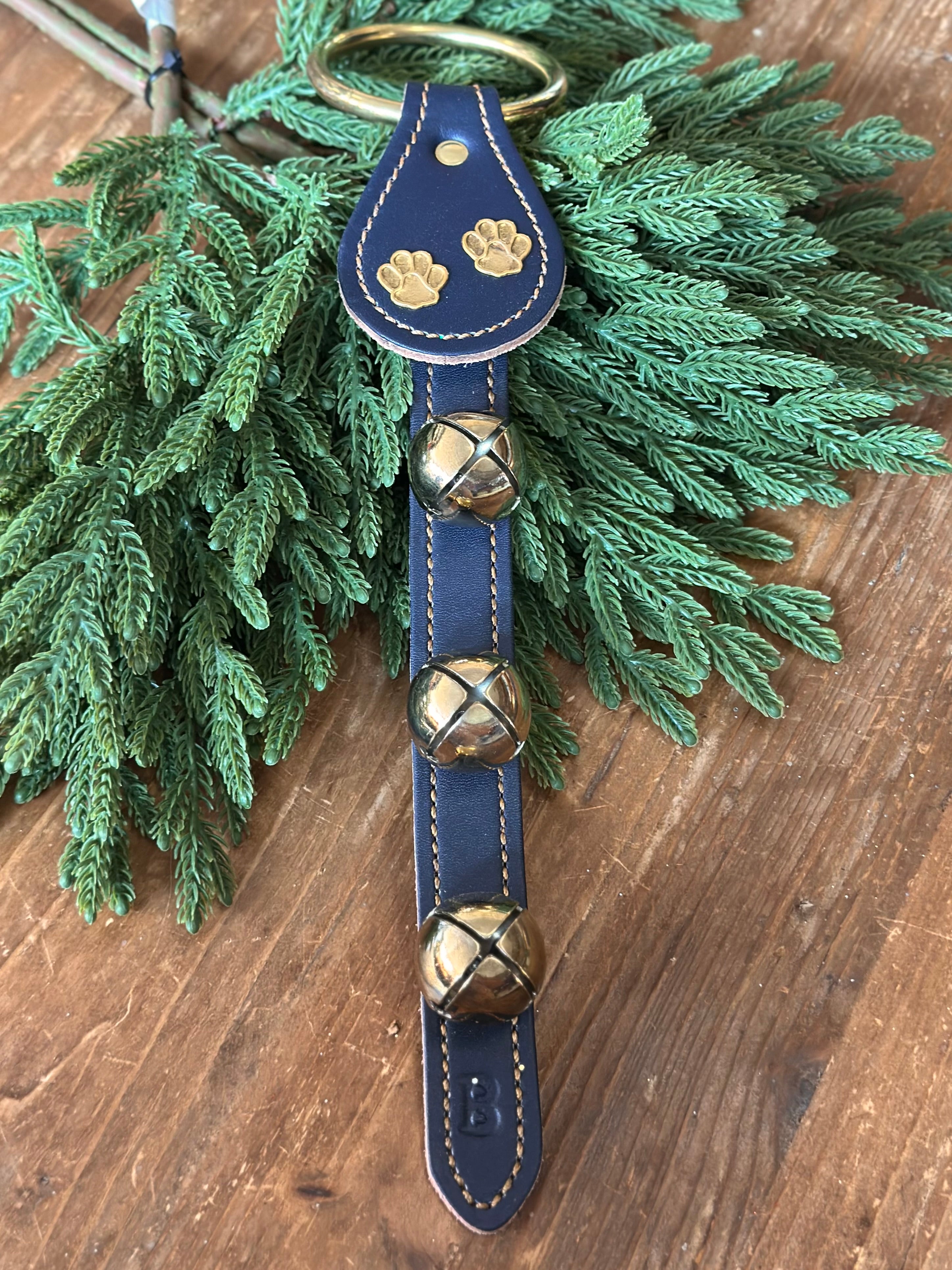 Paw Prints with 3 Brass Bells on Leather Strap (MULTIPLE LEATHER OPTIONS)