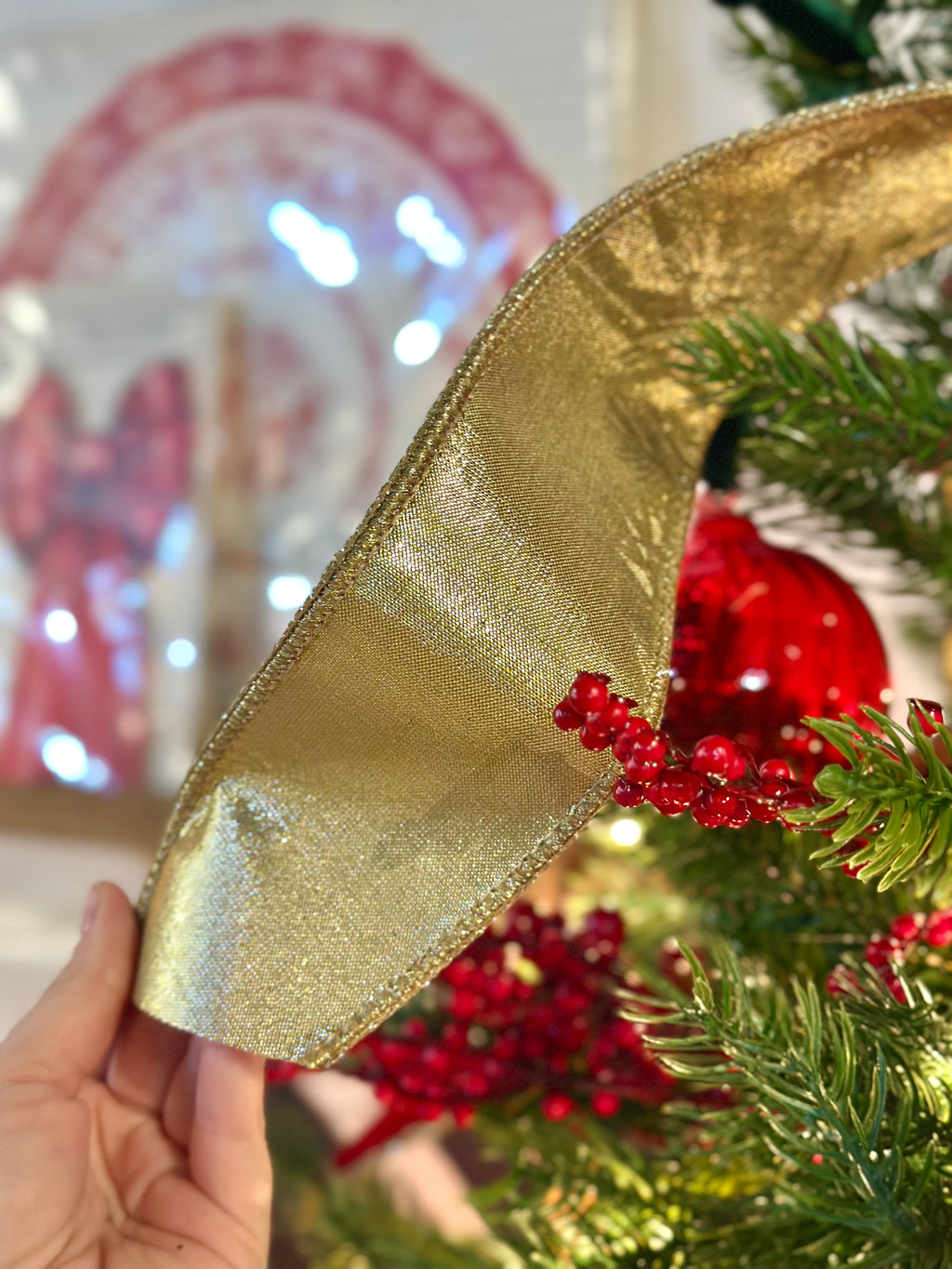 2.5" Velvet Glitter Gold Trim, Red