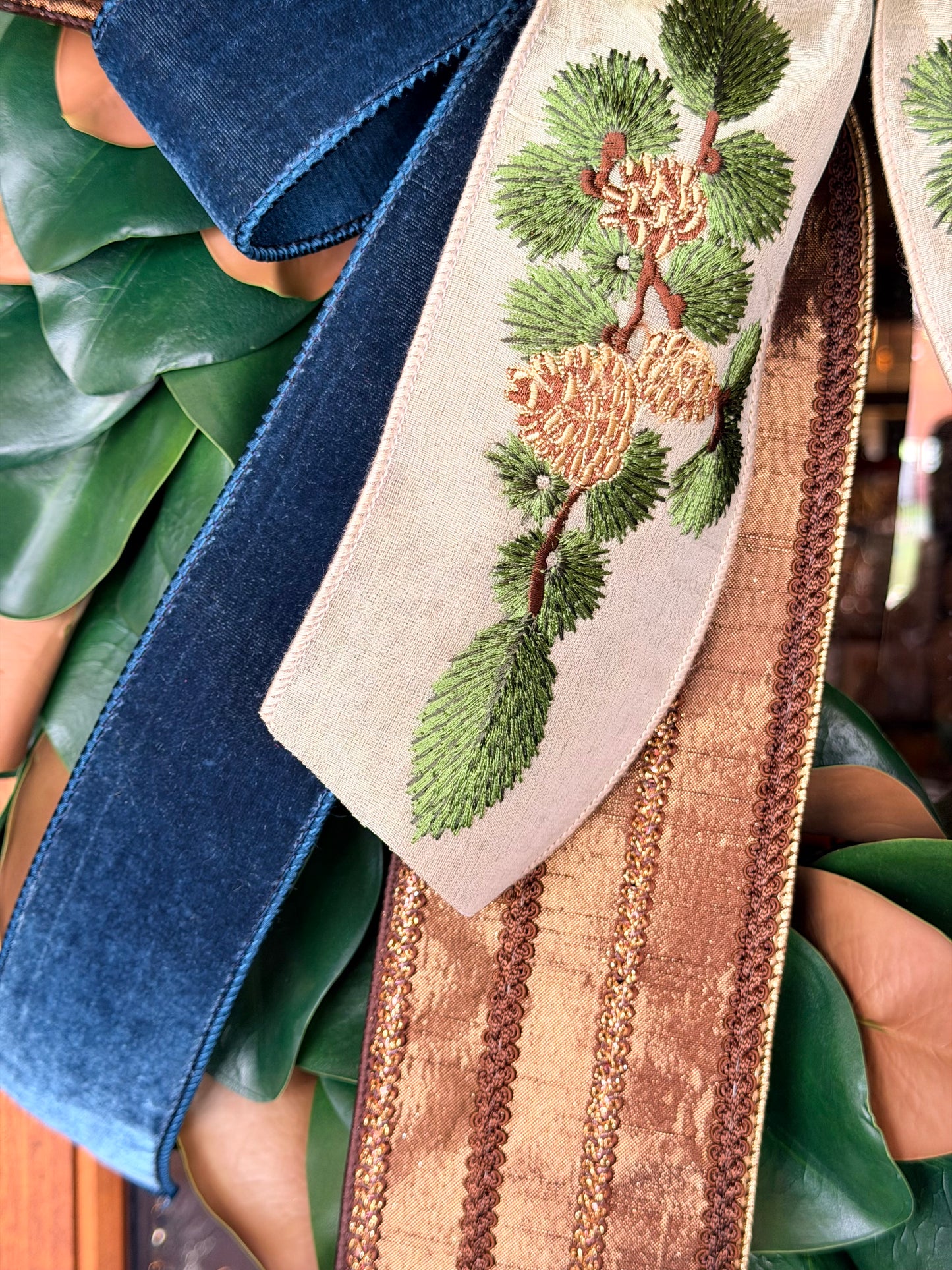 Steel Blue Velvet Fall Bow