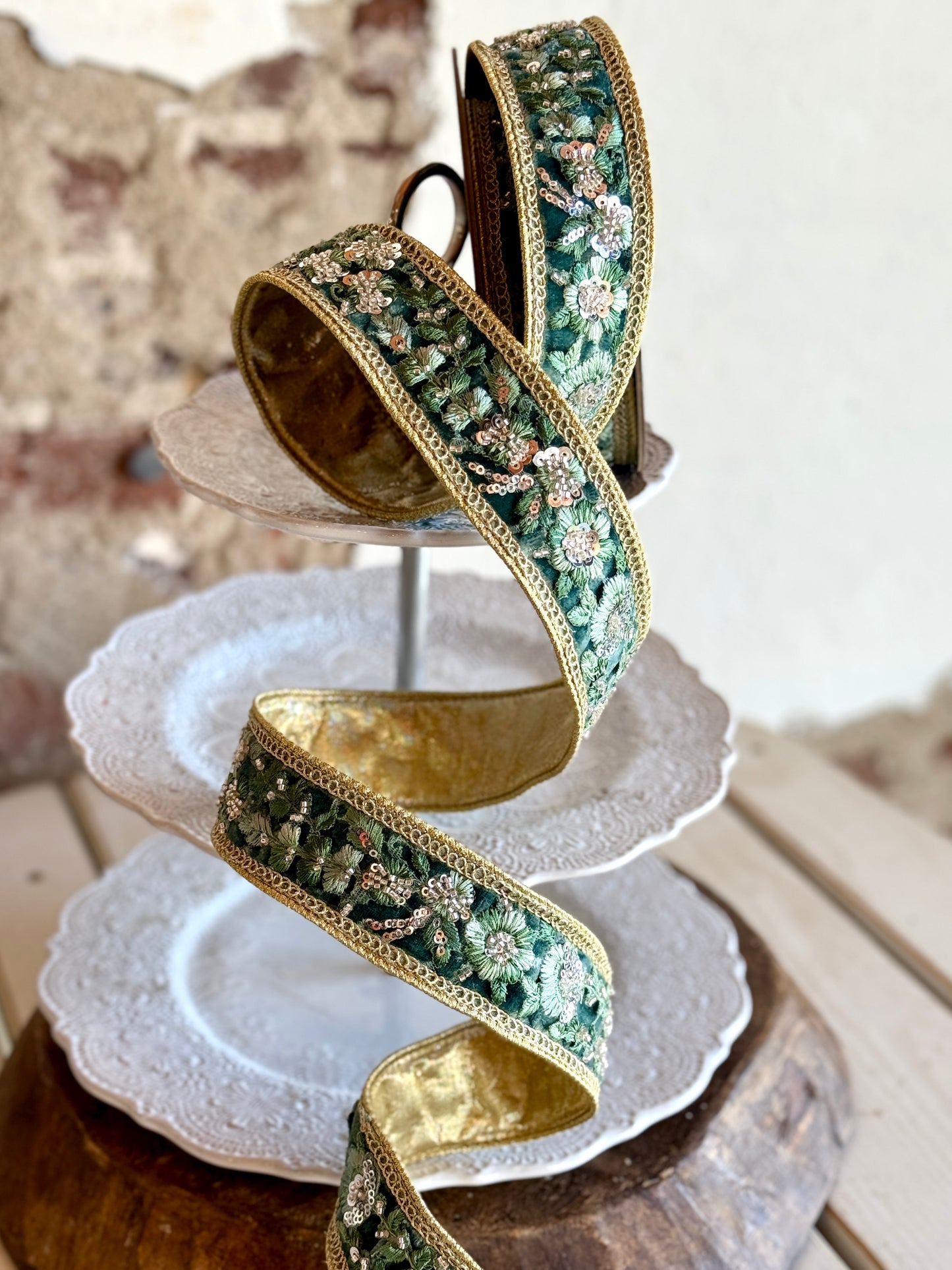 1.75” Celadon Garden Glint Ribbon