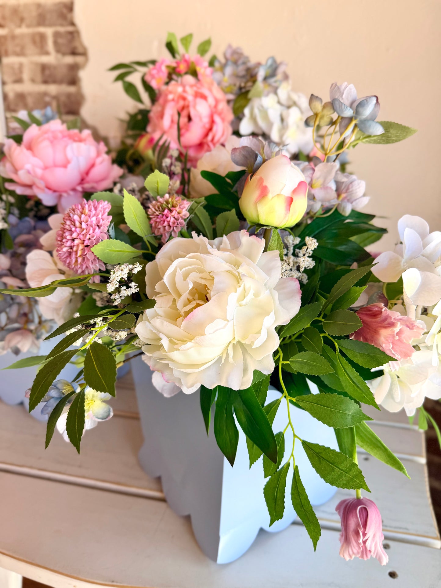 Blue Scalloped Mixed Blooms Arrangements- Large