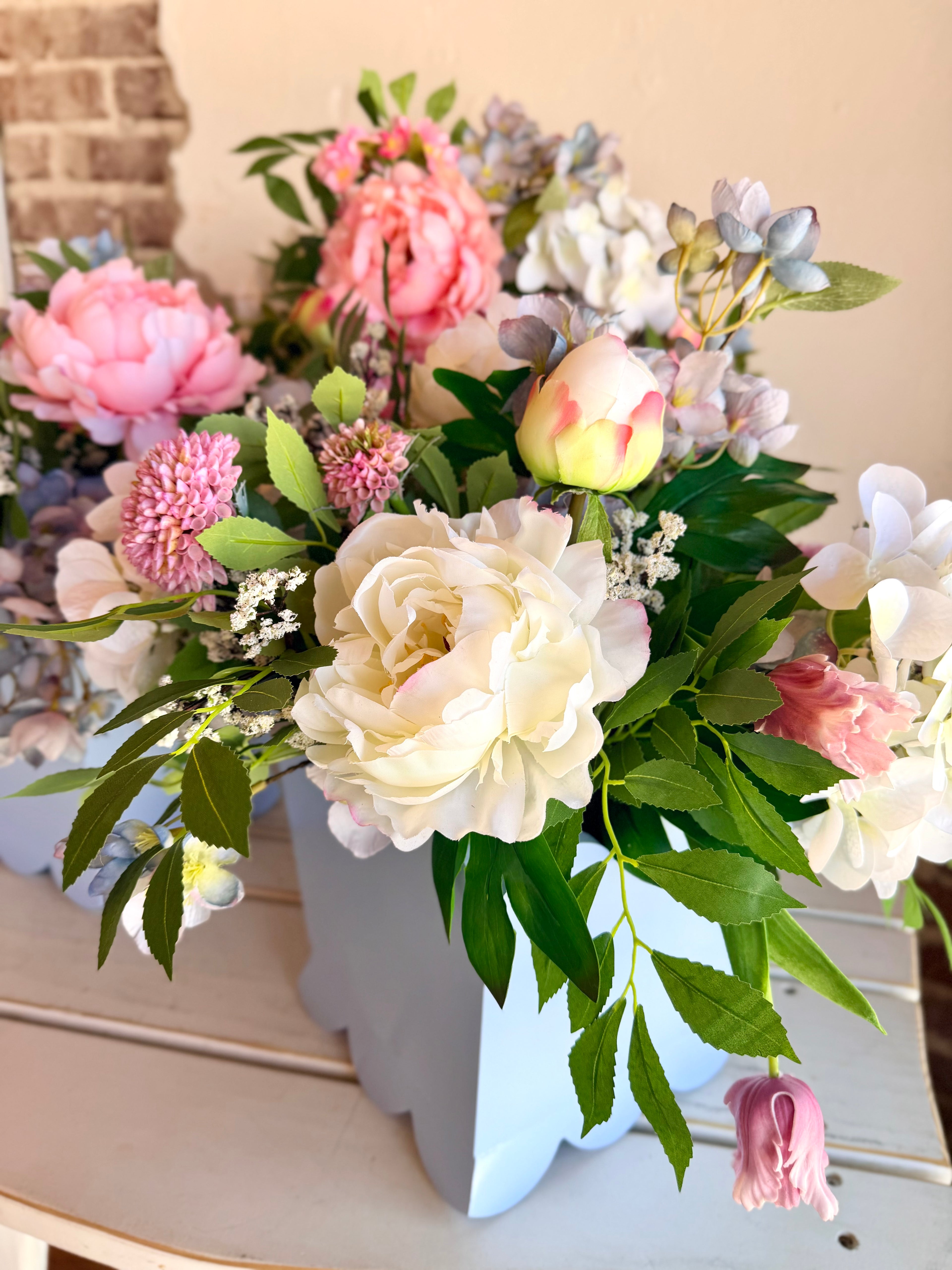 Blue Scalloped Mixed Blooms Arrangements- Large