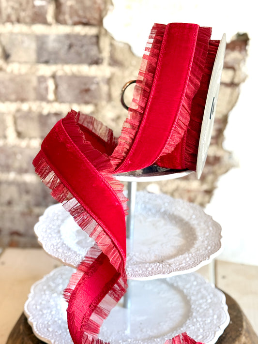 3” Red Sheer Ruffle Ribbon